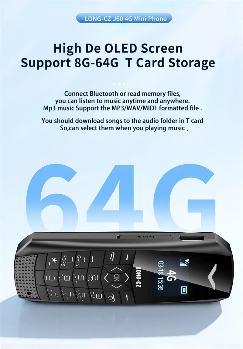 LONG-CZ J60 4G GSM 0.66-Inch OLED Display Nano SIM Card 600mAh Big Button SOS Emergency Call Lightweight Mini Mobile Phone