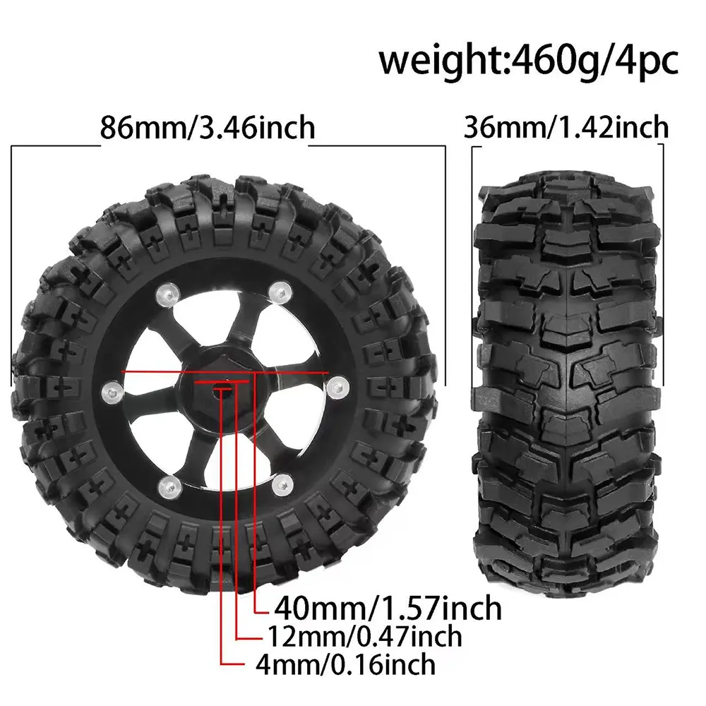 4PCS Tires Metal Wheel Rims 86mm for MNRC MN168 1/12 RC Cars Vehicles Models Spare Parts Accessories R312 4PCS Tires Metal Wheel Rims 86mm for MNRC MN168 1/12 RC Cars Vehicles Models Spare Parts Accessories R312