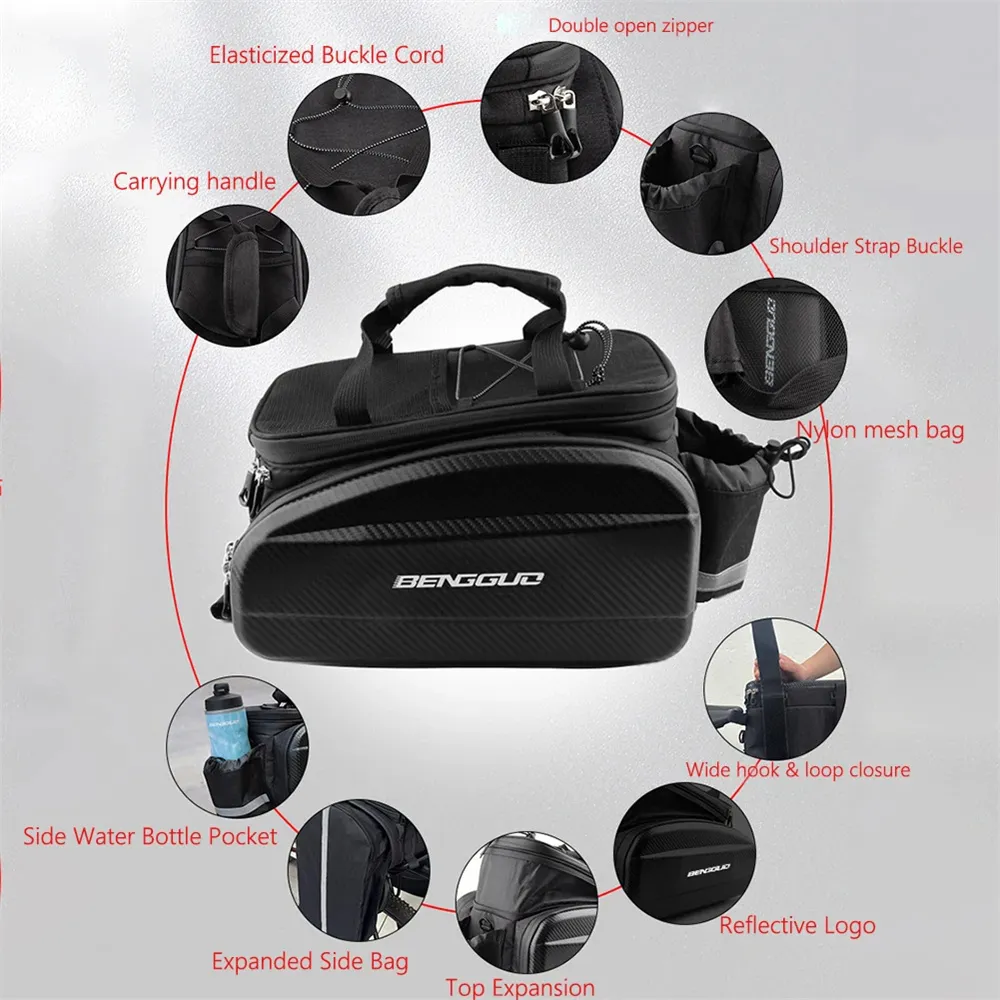 BENGGUO 17-30L EVA Hard Shell Bicycle Trunk Pannier with Reflector & Shoulder Strap Multi Functional Waterproof Rear Seat Frame Bag