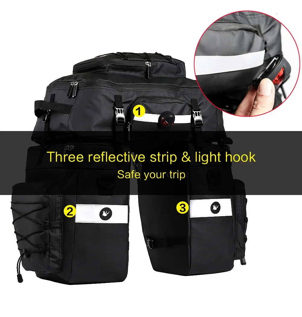 Rhinowalk 65L 3 In 1 Bicycle Pannier Waterproof Multi-functional Cycling Double Side Rear Rack Tail Seat Pack Luggage Carrier Bags for MTB Rhinowalk 65L 3 In 1 Bicycle Pannier Waterproof Multi-functional Cycling Double Side Rear Rack Tail Seat Pack Luggage Carrier Bags for MTB