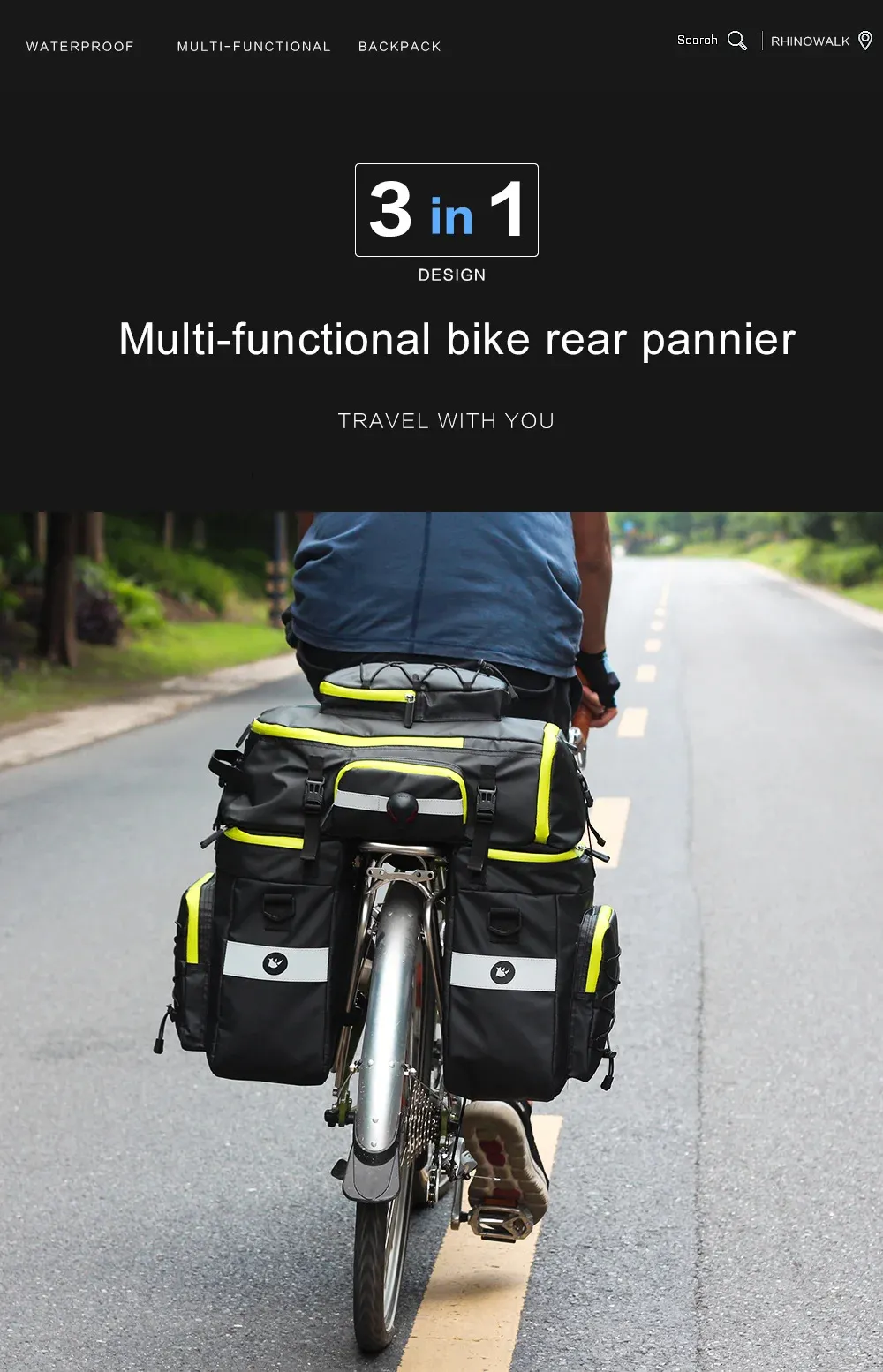 Rhinowalk 65L 3 In 1 Bicycle Pannier Waterproof Multi-functional Cycling Double Side Rear Rack Tail Seat Pack Luggage Carrier Bags for MTB Rhinowalk 65L 3 In 1 Bicycle Pannier Waterproof Multi-functional Cycling Double Side Rear Rack Tail Seat Pack Luggage Carrier Bags for MTB