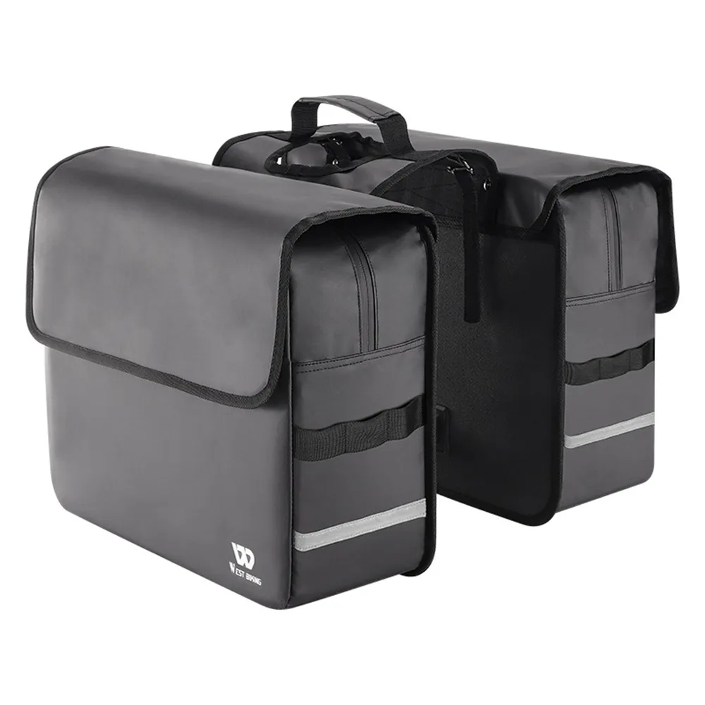 WEST BIKING 36L Bicycle Pannier Bag Waterproof Carbon Leather Bike Rack Trunk Handbag Outdoor Travel Cycling Rear Seat Cargo Bag