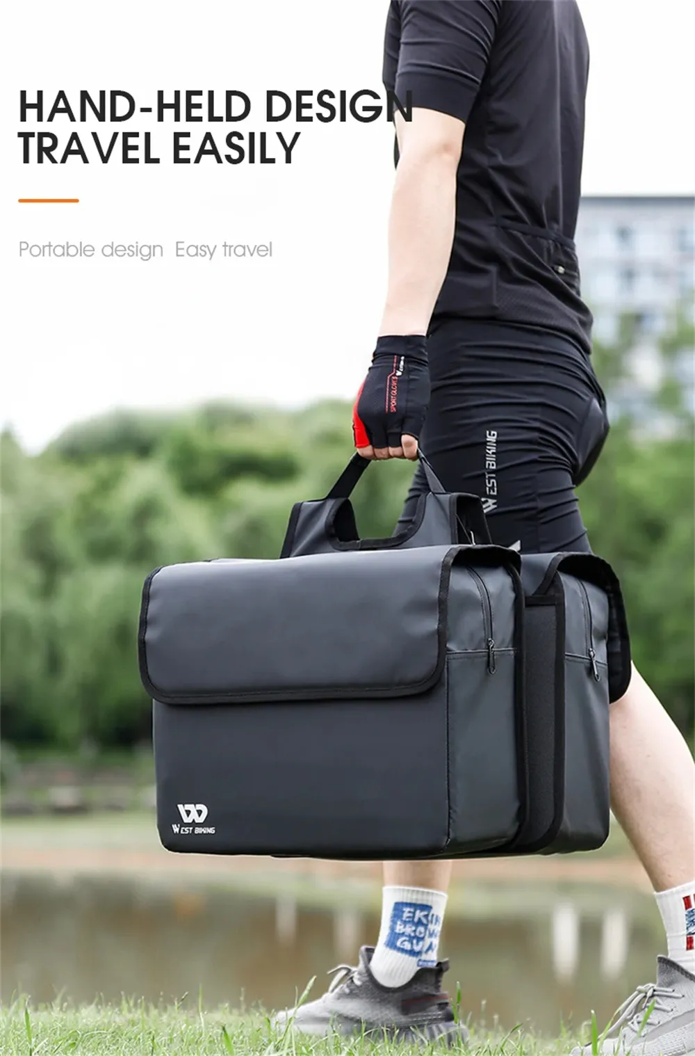 WEST BIKING 36L Bicycle Pannier Bag Waterproof Carbon Leather Bike Rack Trunk Handbag Outdoor Travel Cycling Rear Seat Cargo Bag