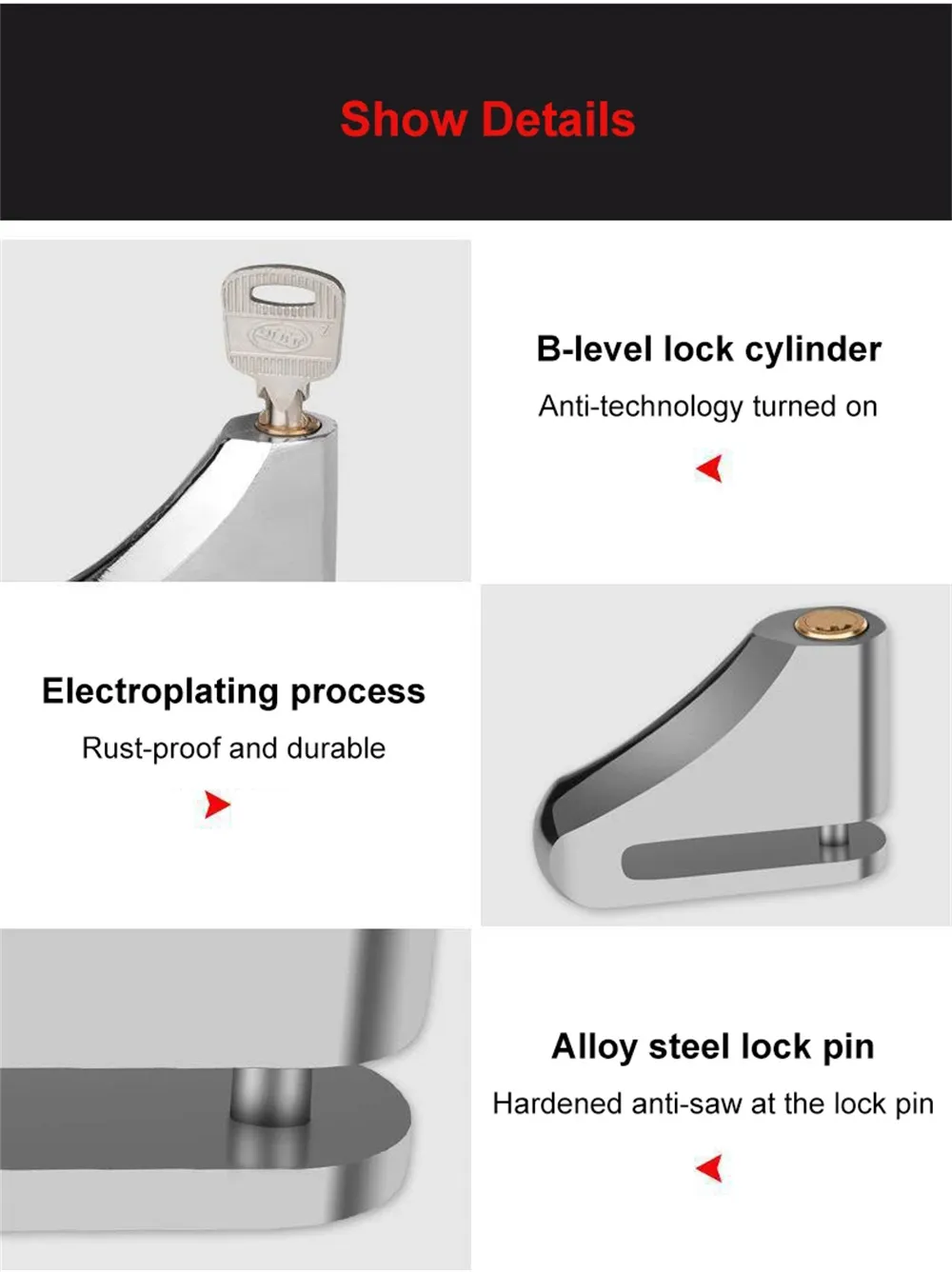 XANES Universal Portable Motorcycle Disc Brake Lock with Keys Alloy Steel Waterproof Anti-Theft Lock for Motorcycles Electric Vehicle