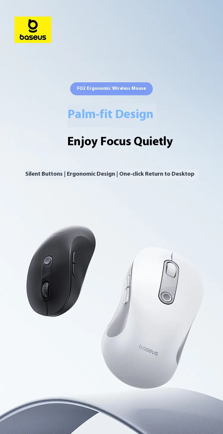 Baseus F02 bluetooth 5.3 Ergonomic Wireless Mouse 1600 DPI 70g Lightweight Portable Mute Mice for Laptop Macbook Computer Baseus F02 bluetooth 5.3 Ergonomic Wireless Mouse 1600 DPI 70g Lightweight Portable Mute Mice for Laptop Macbook Computer