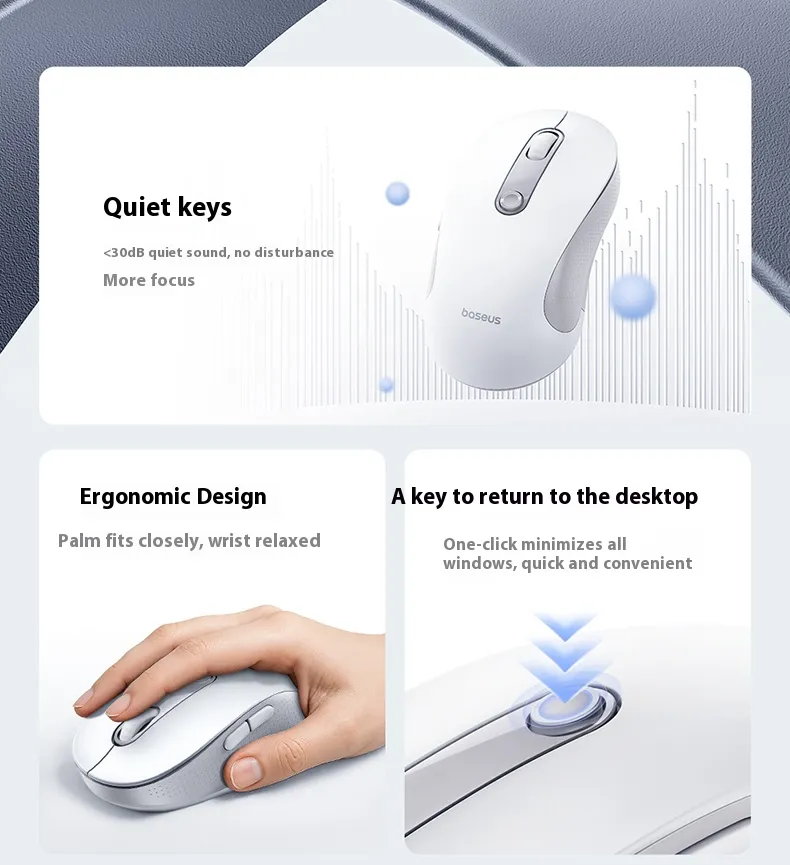 Baseus F02 2.4G Ergonomic Wireless Mouse 1600 DPI Portable Mute Mice for Laptop Computer PC Macbook Office Home Baseus F02 2.4G Ergonomic Wireless Mouse 1600 DPI Portable Mute Mice for Laptop Computer PC Macbook Office Home