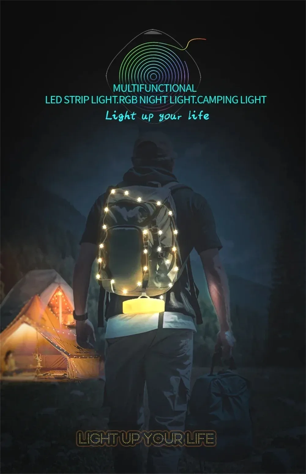 Elfeland 5m Smart Camping Light Strip APP Control Rechargeable Waterproof LED Night Light 16M Colors Music Sync Timer Portable Outdoor Lamp