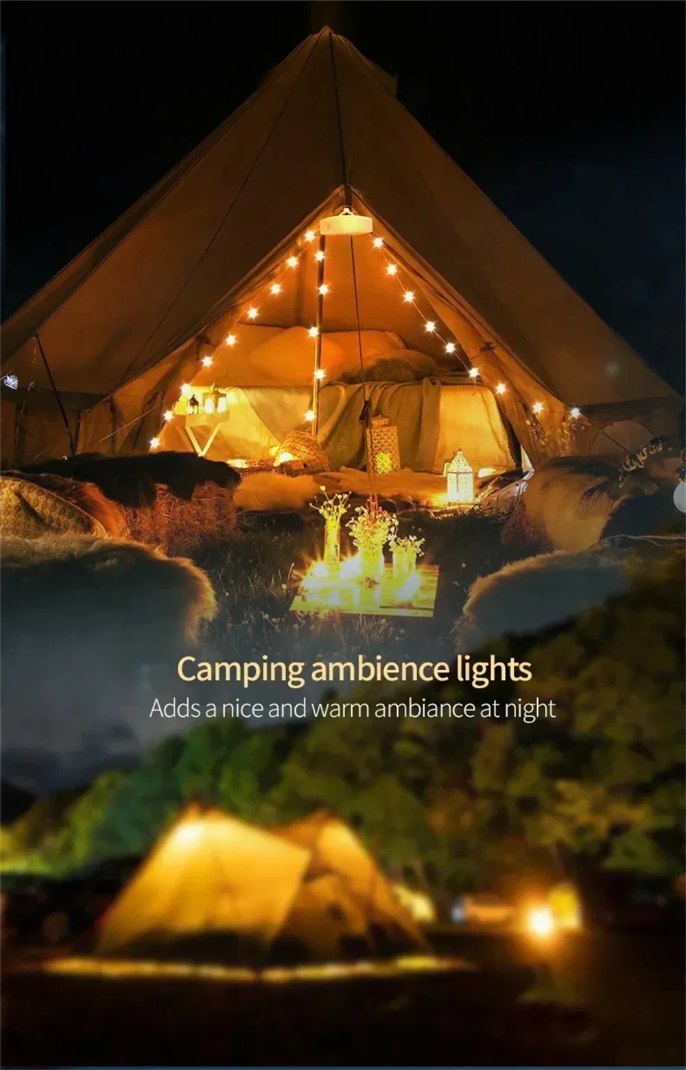 Elfeland 5m Smart Camping Light Strip APP Control Rechargeable Waterproof LED Night Light 16M Colors Music Sync Timer Portable Outdoor Lamp