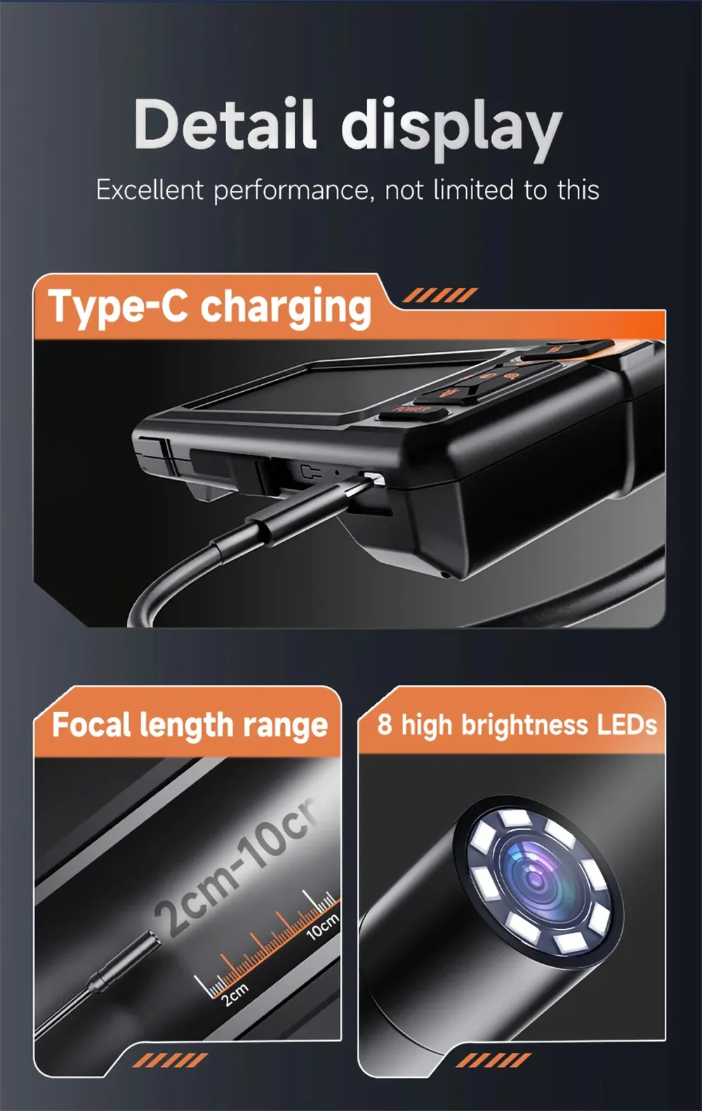4.3 inch Industrial HD Endoscope Camera Video IPS Display Screen Digital Car Repair Maintenance Machine Inspection Blockage Removal 8 LED Adustable Lights IP67 Waterproof Oilproof 4.3 inch Industrial HD Endoscope Camera Video IPS Display Screen Digital Car Repair Maintenance Machine Inspection Blockage Removal 8 LED Adustable Lights IP67 Waterproof Oilproof