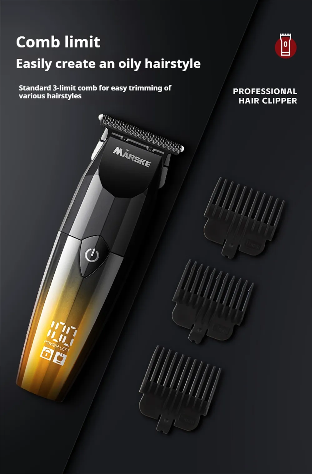MARSKE MS-5066 Professional Hair Clipper 7200RPM Motor 800mAh Battery Cordless USB Recharge R-Shaped Blade Digital Display Adjustable Comb Trimmer MARSKE MS-5066 Professional Hair Clipper 7200RPM Motor 800mAh Battery Cordless USB Recharge R-Shaped Blade Digital Display Adjustable Comb Trimmer