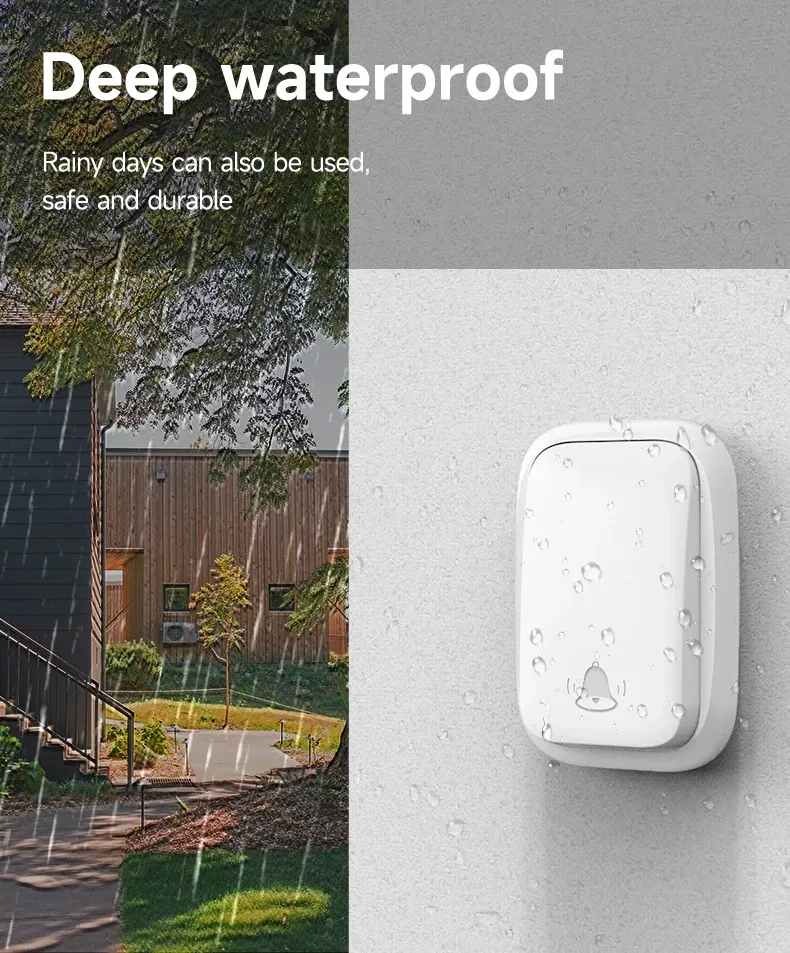 1-to-1 Battery-free Self Powered RF433 Wireless Doorbell EU Plug 38 Ringtones Outdoor IP44 Waterproof 150m Range Long Distance Door Bell