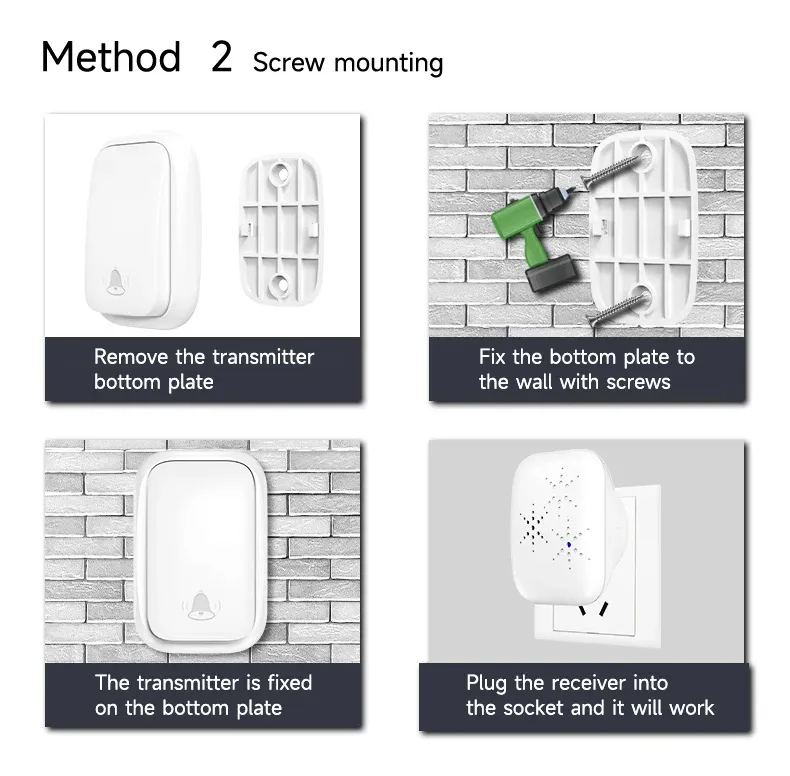 1-to-1 Battery-free Self Powered RF433 Wireless Doorbell EU Plug 38 Ringtones Outdoor IP44 Waterproof 150m Range Long Distance Door Bell