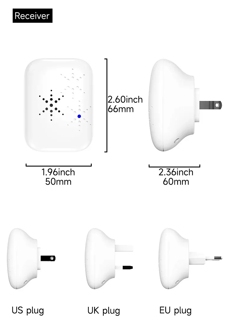 1-to-1 Battery-free Self Powered RF433 Wireless Doorbell EU Plug 38 Ringtones Outdoor IP44 Waterproof 150m Range Long Distance Door Bell