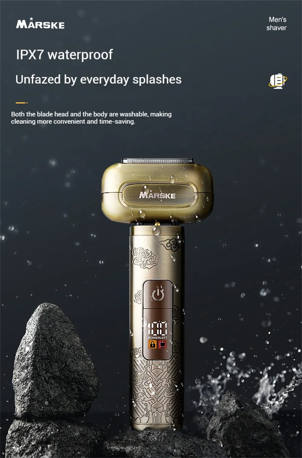 MARSKE MS-3413 Electric Foil Shaver LED Digital Display 1200mAh USB Rechargeable IPX7 Waterproof Professional Razor for Dry Wet Use MARSKE MS-3413 Electric Foil Shaver LED Digital Display 1200mAh USB Rechargeable IPX7 Waterproof Professional Razor for Dry Wet Use
