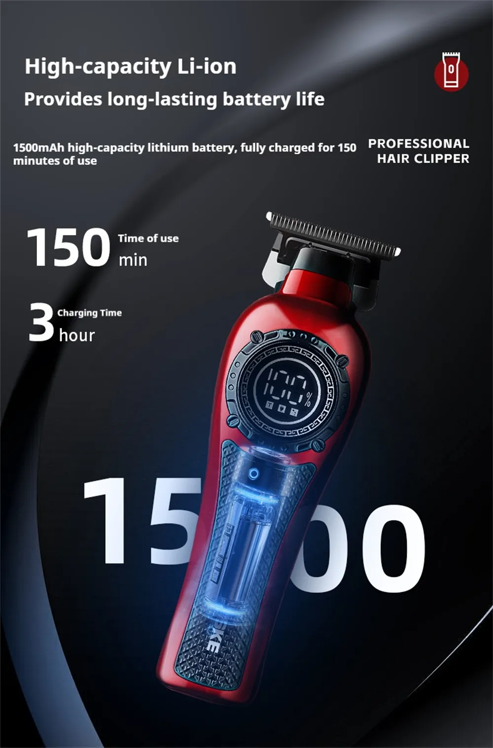 MARSKE MS-5065 Professional Hair Clipper High-Speed Motor LED Display Low Noise USB Rechargeable Long Battery Life Styling Tool