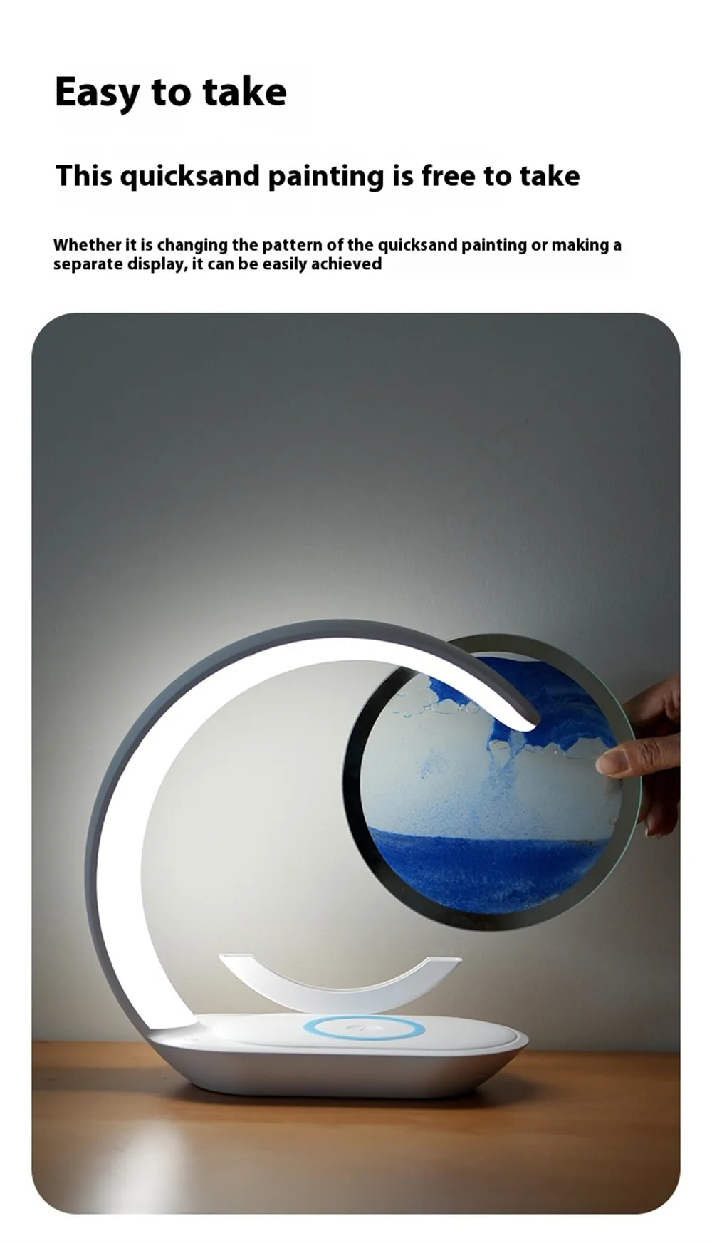 Elfeland Sand Art Design LED Night Light With Wireless Charging Function Touch Control Dimming 3D Hourglass Ornaments Atmosphere Lamp