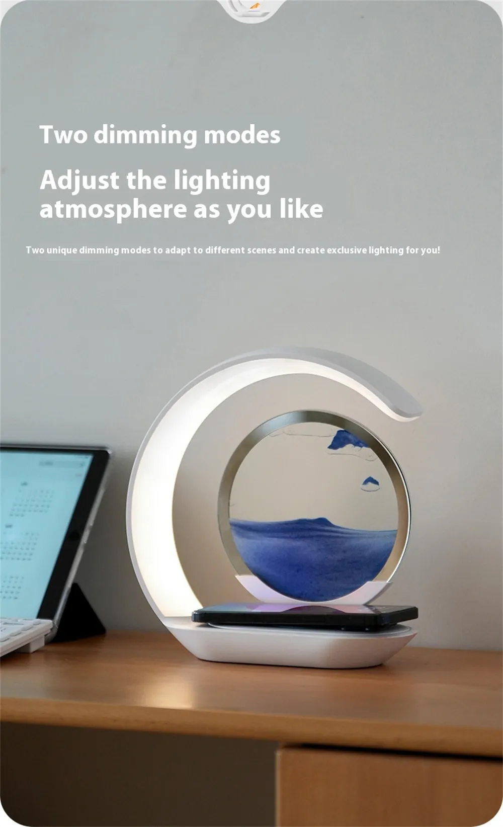 Elfeland Sand Art Design LED Night Light With Wireless Charging Function Touch Control Dimming 3D Hourglass Ornaments Atmosphere Lamp