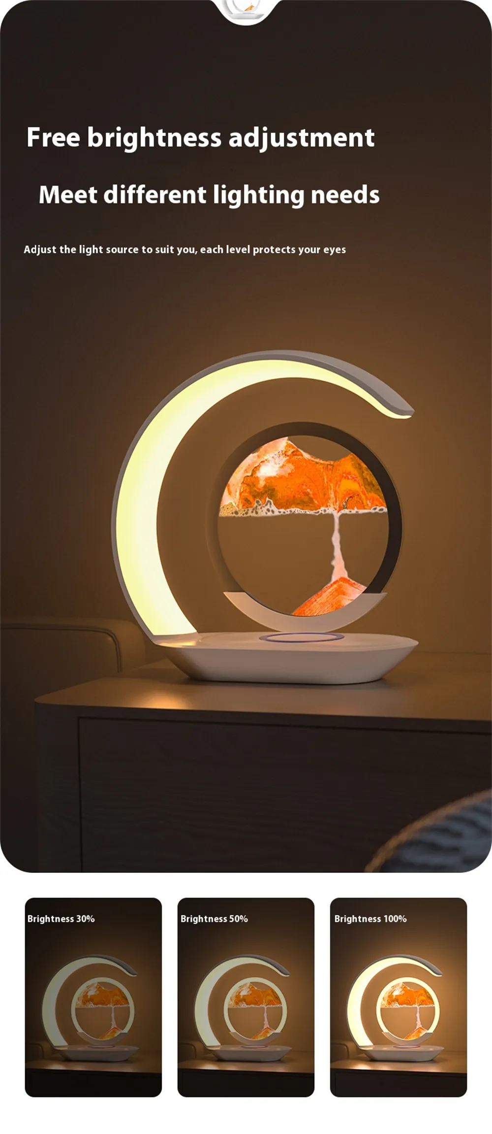 Elfeland Sand Art Design LED Night Light With Wireless Charging Function Touch Control Dimming 3D Hourglass Ornaments Atmosphere Lamp