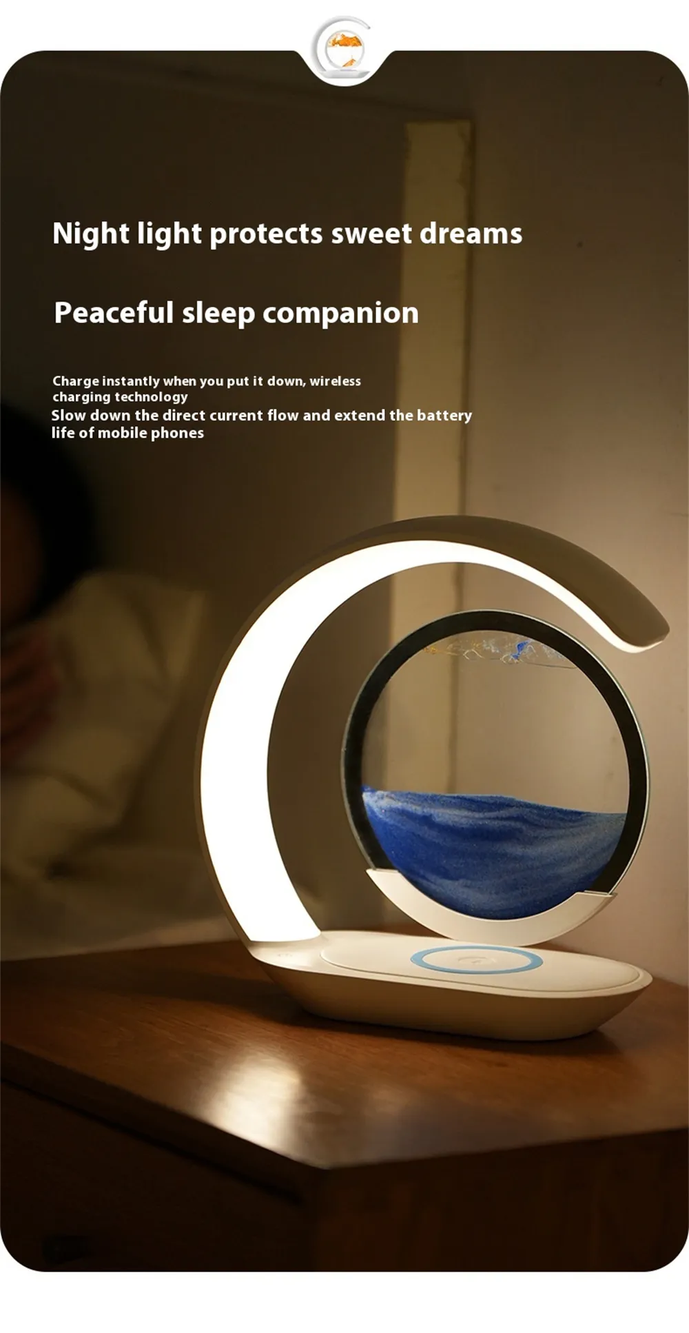 Elfeland Sand Art Design LED Night Light With Wireless Charging Function Touch Control Dimming 3D Hourglass Ornaments Atmosphere Lamp