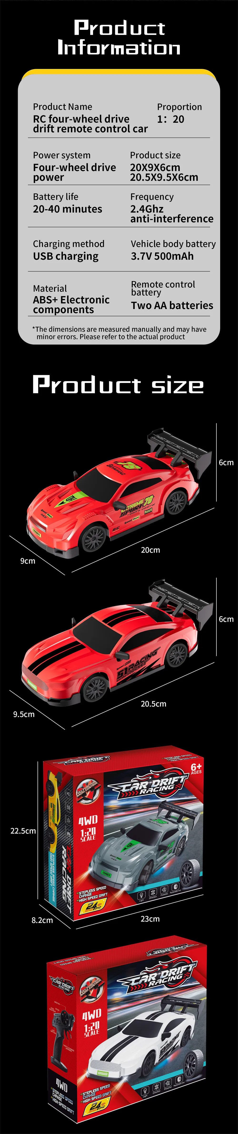 1/20 2.4G 4WD Drift RC Car GTR Mini Race LED Light High Speed Remote Control On-Road Racing Vehicles Models Boys Gifts Toys