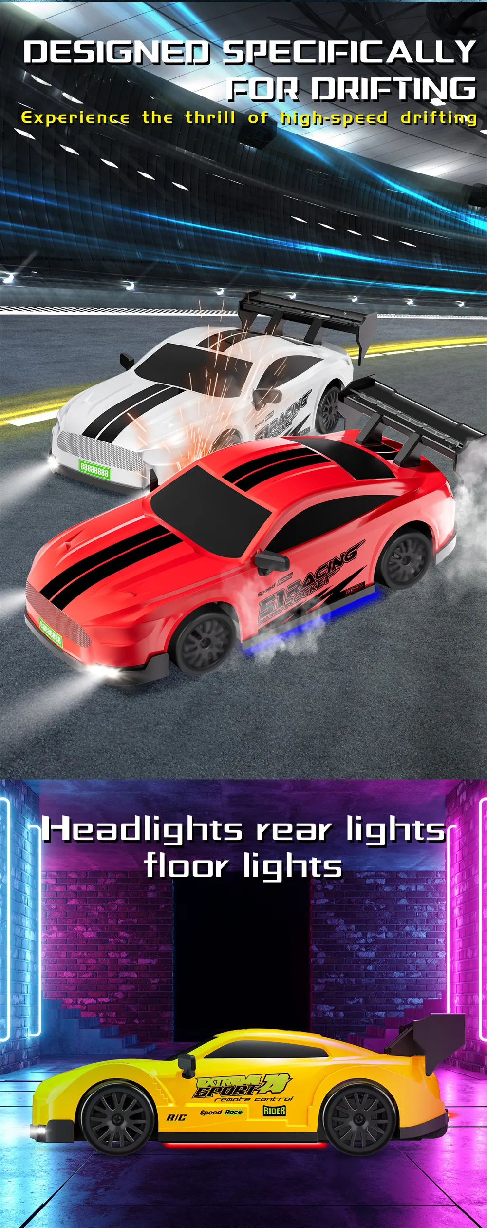 1/20 2.4G 4WD Drift RC Car GTR Mini Race LED Light High Speed Remote Control On-Road Racing Vehicles Models Boys Gifts Toys