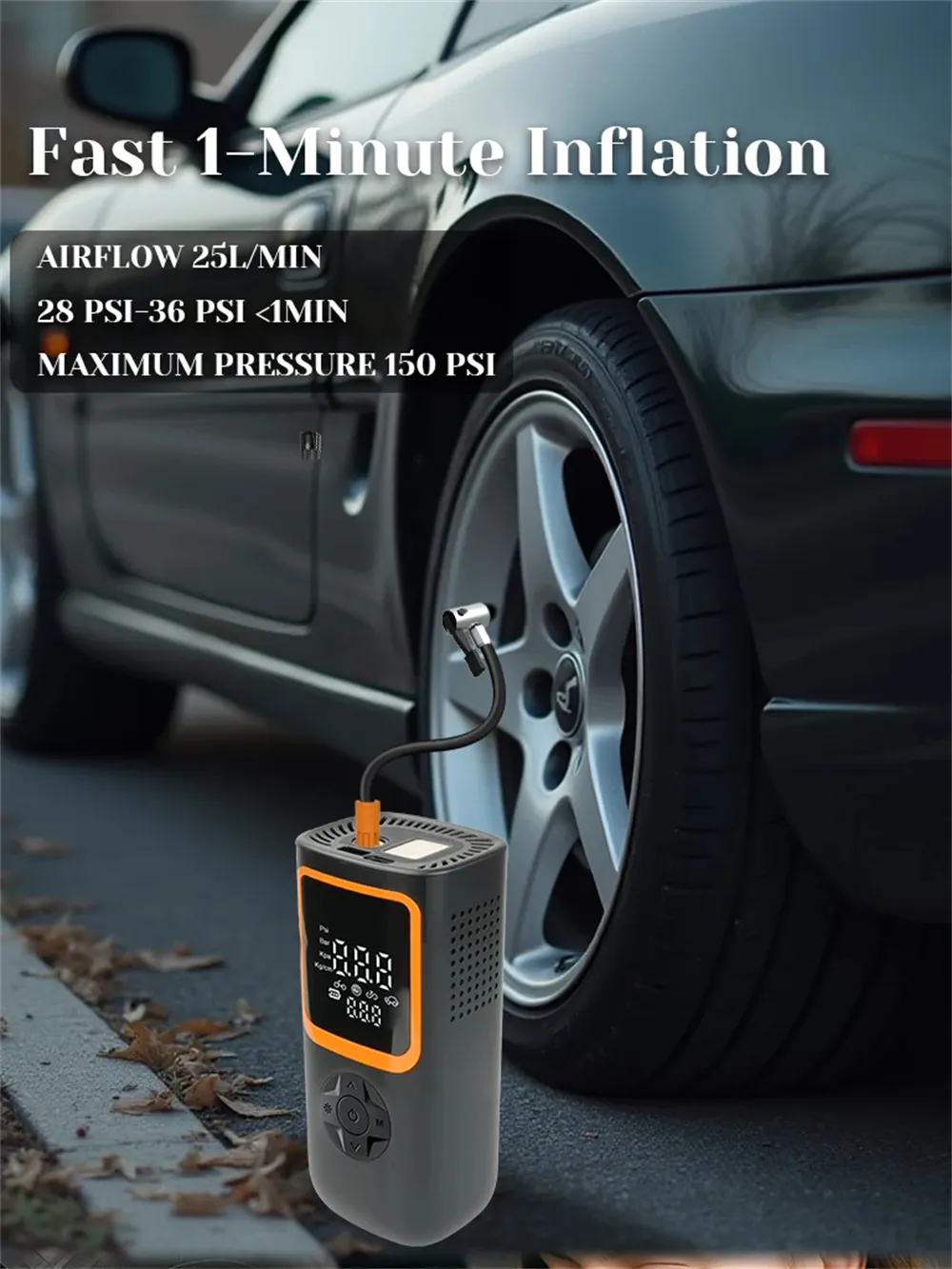 Wireless Dual Digital Display Car Tire Inflator with Auto Shutoff Charging Lighting Car and Motorcycle Air Pump Wireless Dual Digital Display Car Tire Inflator with Auto Shutoff Charging Lighting Car and Motorcycle Air Pump