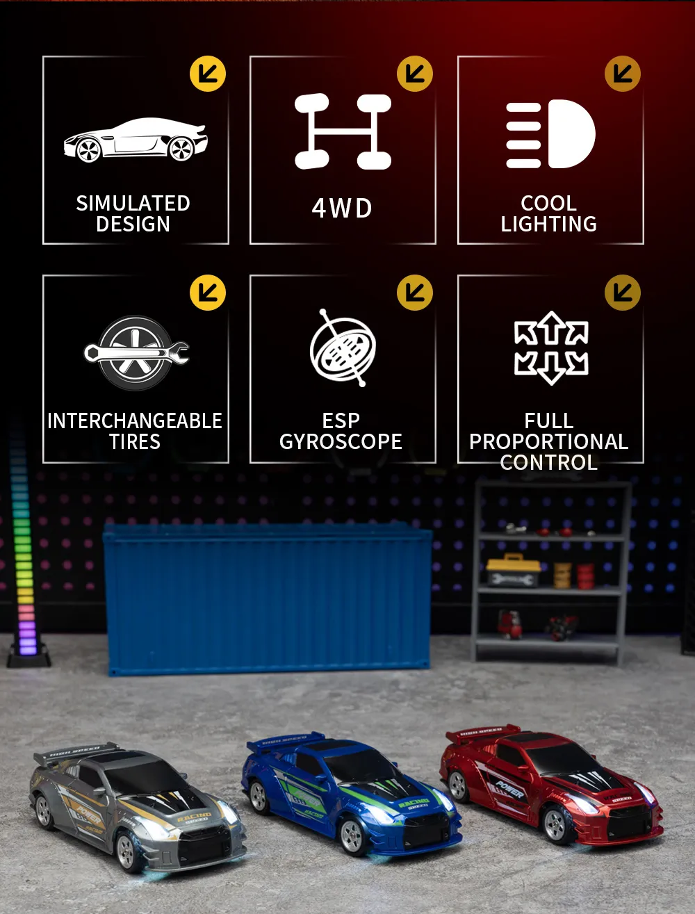 JJRC-C8827-YW 1/43 2.4G 4WD RC Car Mini Drift LED Light W/ Gyro Remote Control Racing Toys JJRC-C8827-YW 1/43 2.4G 4WD RC Car Mini Drift LED Light W/ Gyro Remote Control Racing Toys