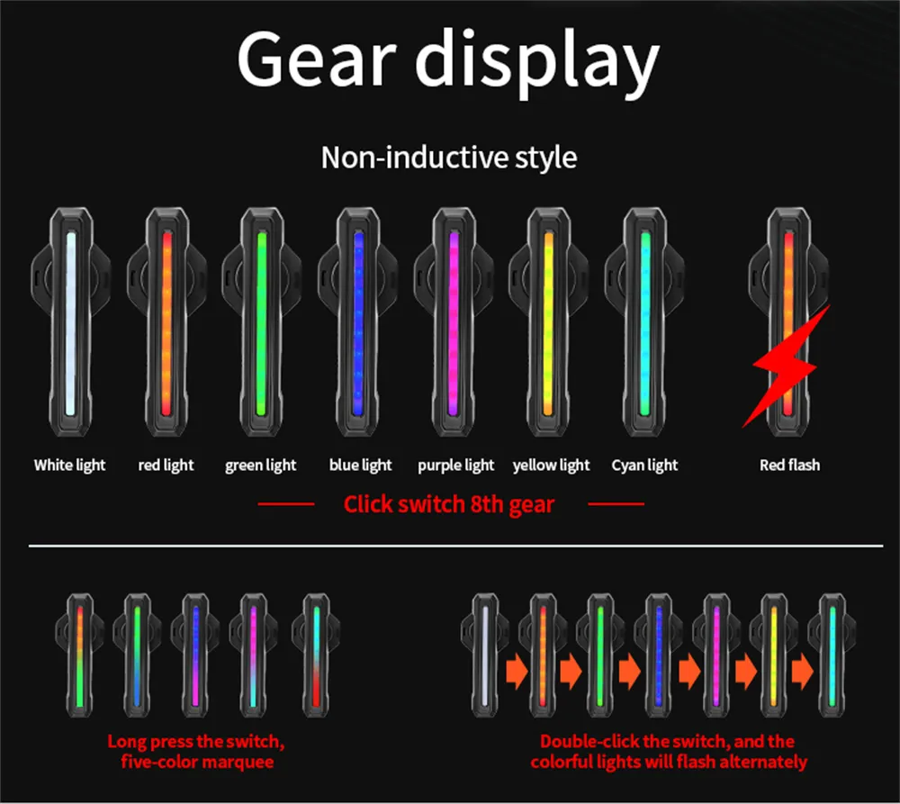 BIKIGHT 10-50LM 1PCS RGB LED Bicycle Smart Sensor Brake Taillight Type-C Charging Waterproof Warning Bike Rear Light for Night Cycling Safety BIKIGHT 10-50LM 1PCS RGB LED Bicycle Smart Sensor Brake Taillight Type-C Charging Waterproof Warning Bike Rear Light for Night Cycling Safety