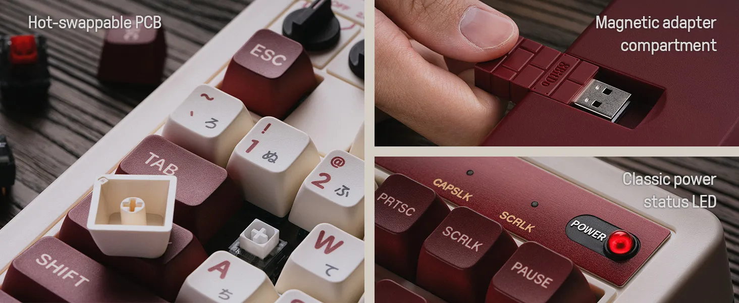 8BitDo Retro 87 Fami Mechanical Gaming Keyboard 87 Keys Tri-Mode Hot Swappable Programmable Keys PBT Keycaps RGB Backlight 2.4G Wireless/Bluetooth/Wired Gamer Keyboards