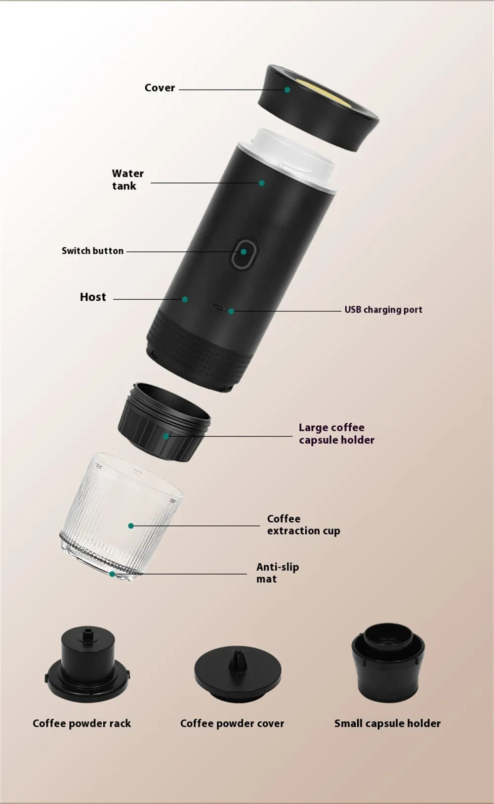 Comfook Portable Espresso Coffee Machine USB Digital Display NS Capsule & Powder Extraction Coffee Maker Outdoor for Car Home Travel Comfook Portable Espresso Coffee Machine USB Digital Display NS Capsule & Powder Extraction Coffee Maker Outdoor for Car Home Travel