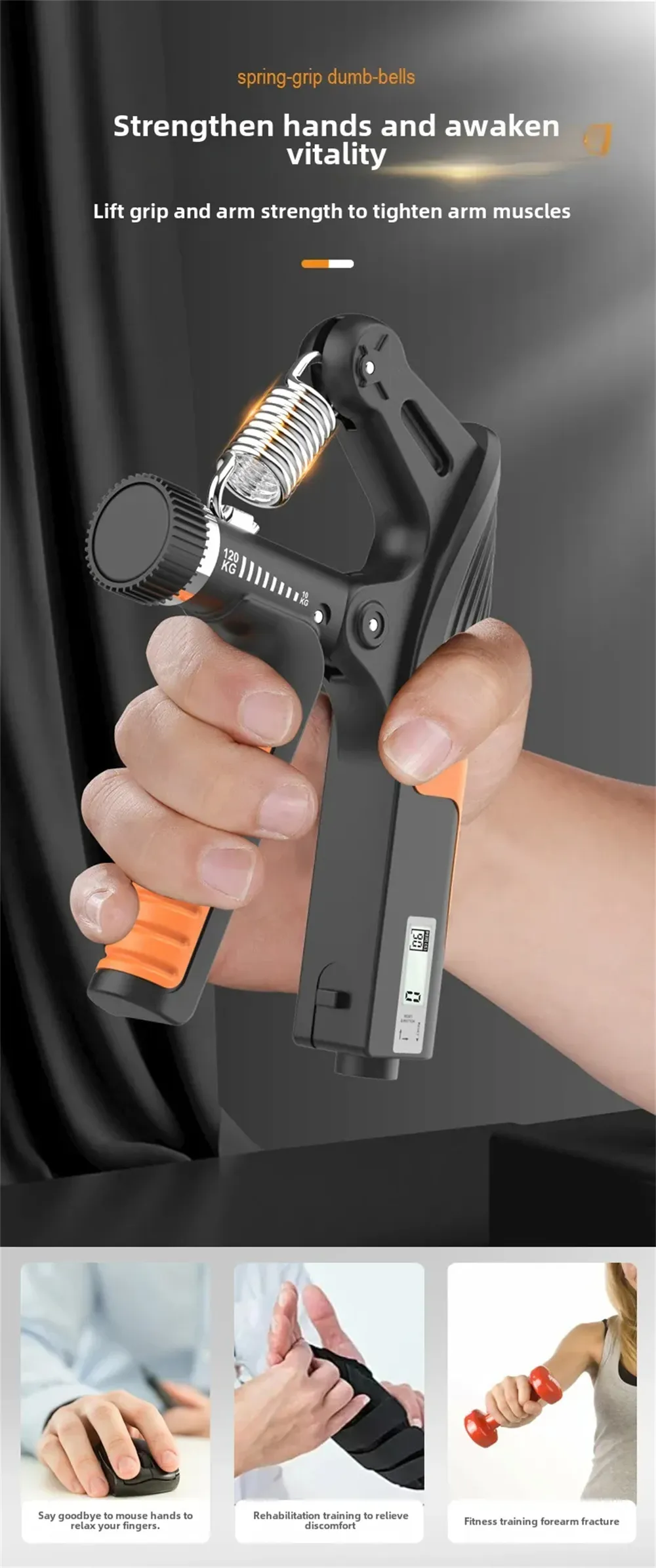 KALOAD 10-120kg Adjustable R-Type Hand Gripper with Countdown/Counting Finger Strength Rehabilitation Trainer Arm Muscle Hand Exercise Equipment for Men Women