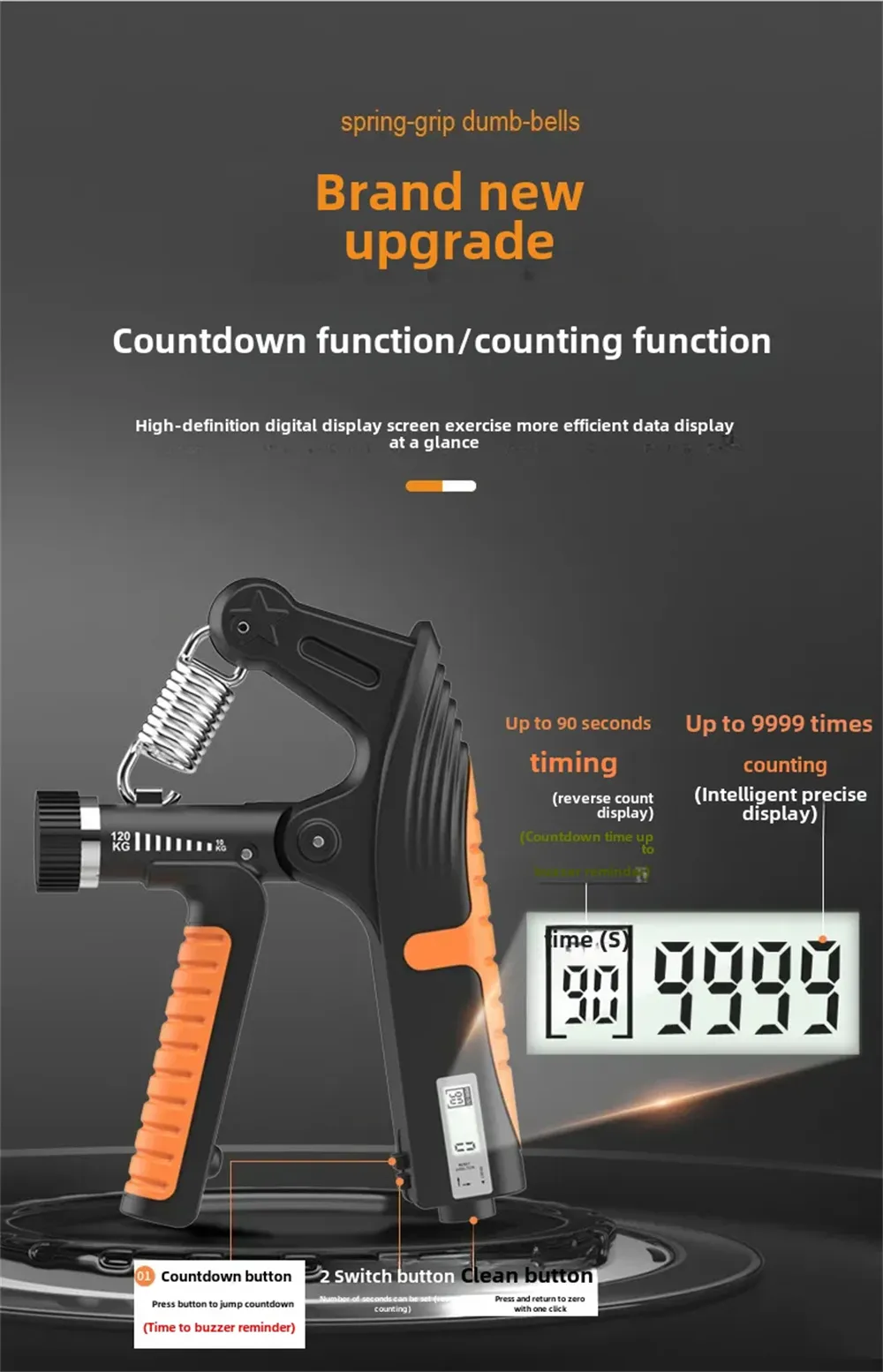 KALOAD 10-120kg Adjustable R-Type Hand Gripper with Countdown/Counting Finger Strength Rehabilitation Trainer Arm Muscle Hand Exercise Equipment for Men Women