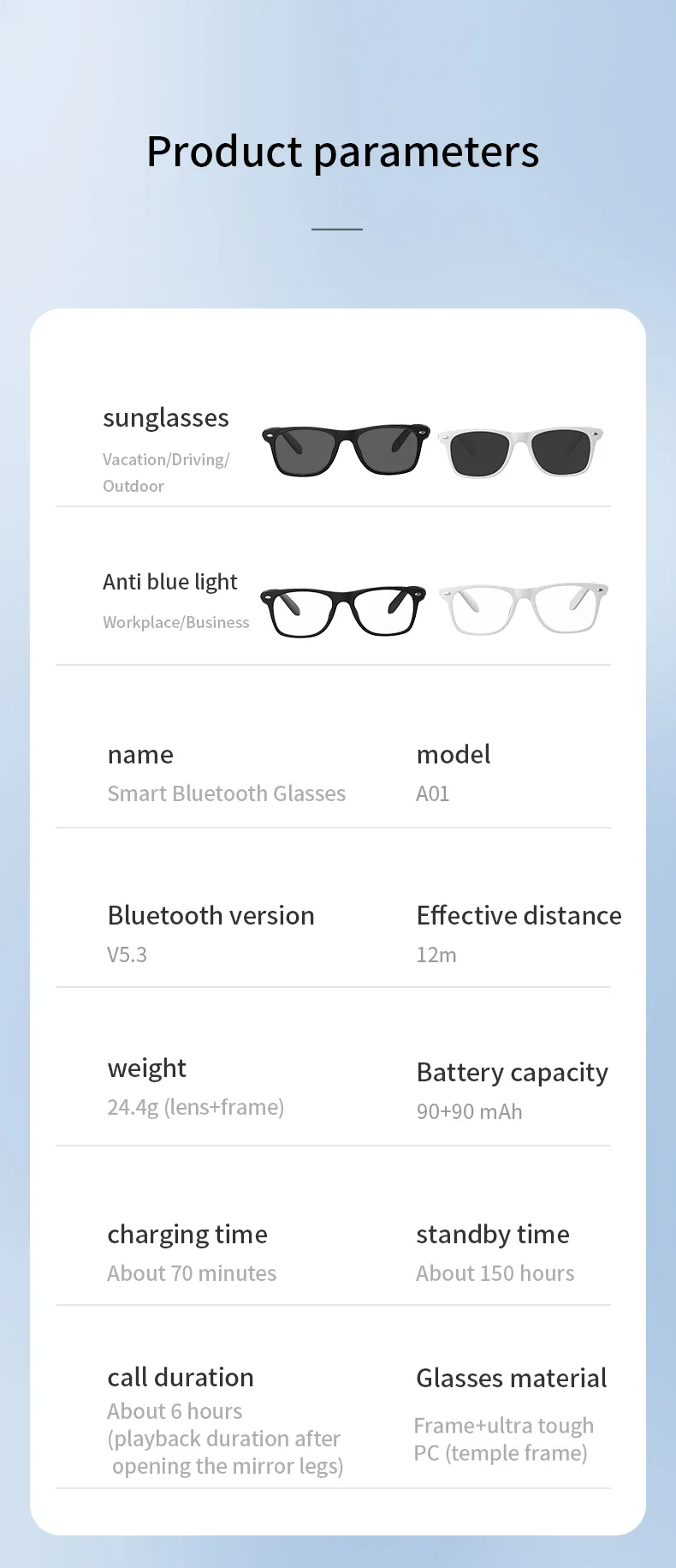 Senbono A01 Smart bluetooth Glasses bluetooth 5.3 100+ Language Translation AI Noise Reduction Hands Free Voice Control UV Protection Semi-Open Ear Audio Glasses Senbono A01 Smart bluetooth Glasses bluetooth 5.3 100+ Language Translation AI Noise Reduction Hands Free Voice Control UV Protection Semi-Open Ear Audio Glasses