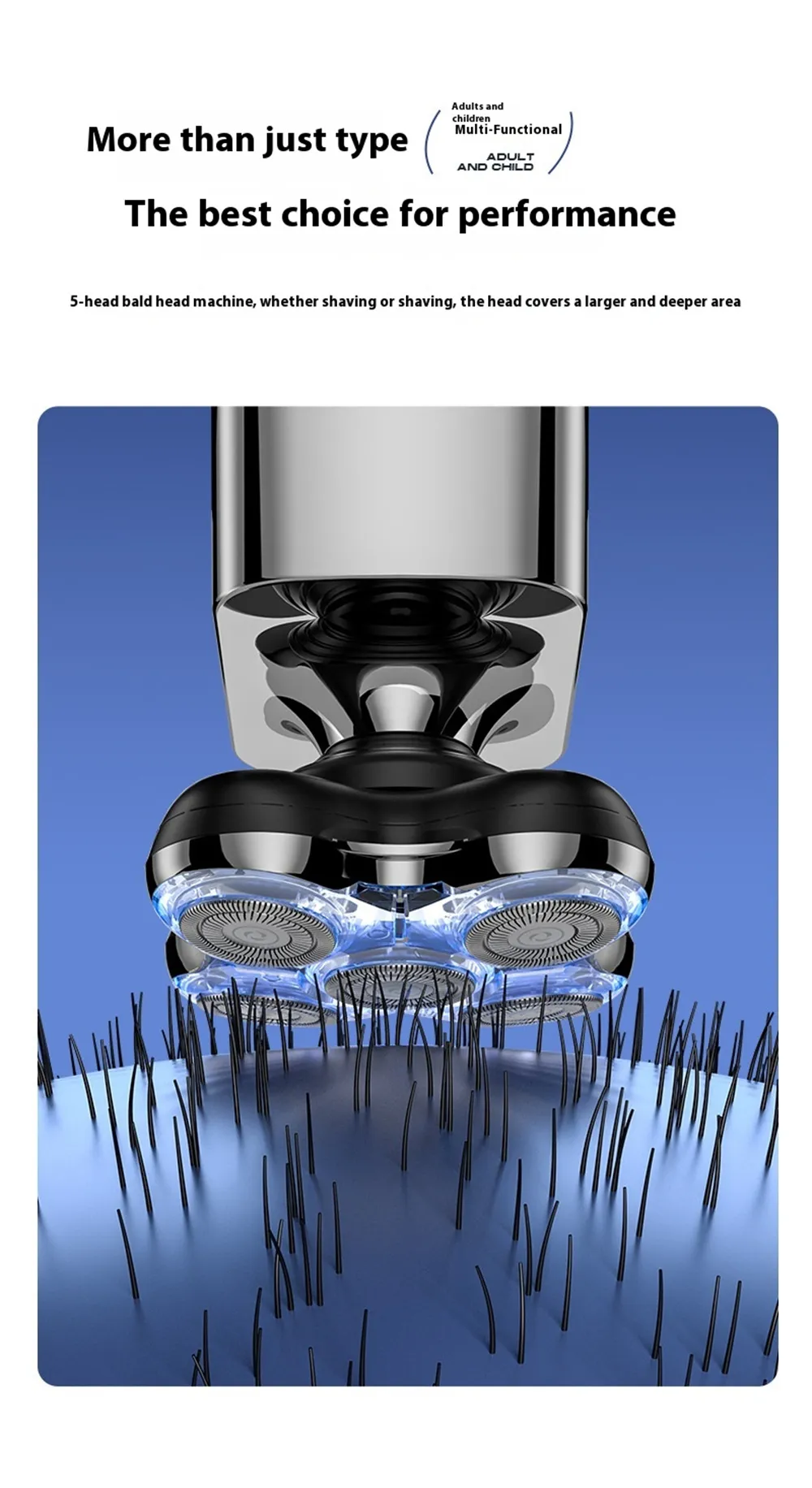 MARSKE 5 In 1 5D Floating Men's Electric Head Shaver Razor Rechargeable Cordless Hair Shaving Razors For Bald Man Waterproof Wet Dry Beard Trimmer