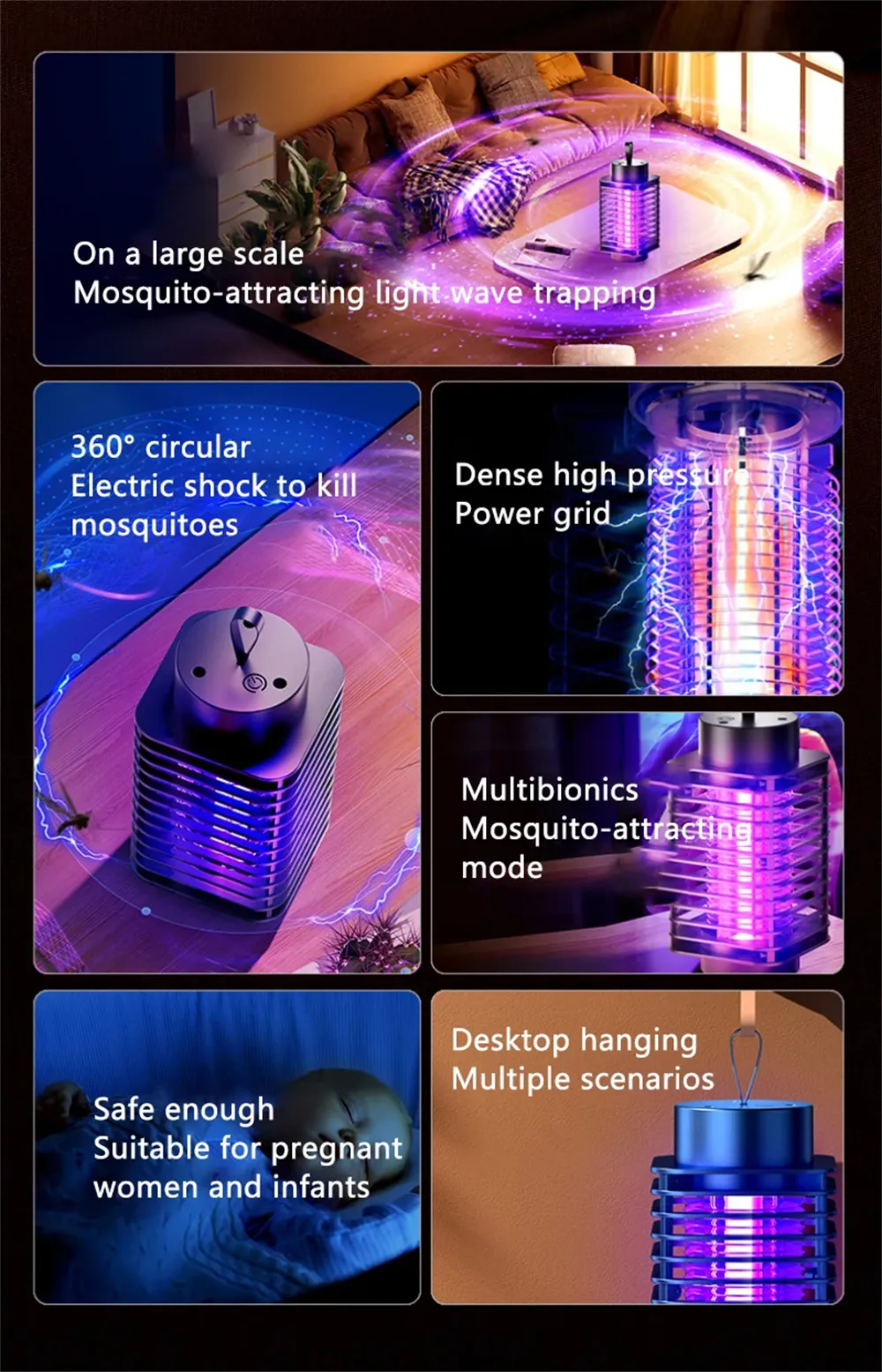 Elfeland Mosquito Zapper Lamp 360° Automatic Trapping Physical Electric Shock Mosquito Killer USB Plug In-model Summer Fly Swatter Insect Killer Light For Camping Elfeland Mosquito Zapper Lamp 360° Automatic Trapping Physical Electric Shock Mosquito Killer USB Plug In-model Summer Fly Swatter Insect Killer Light For Camping