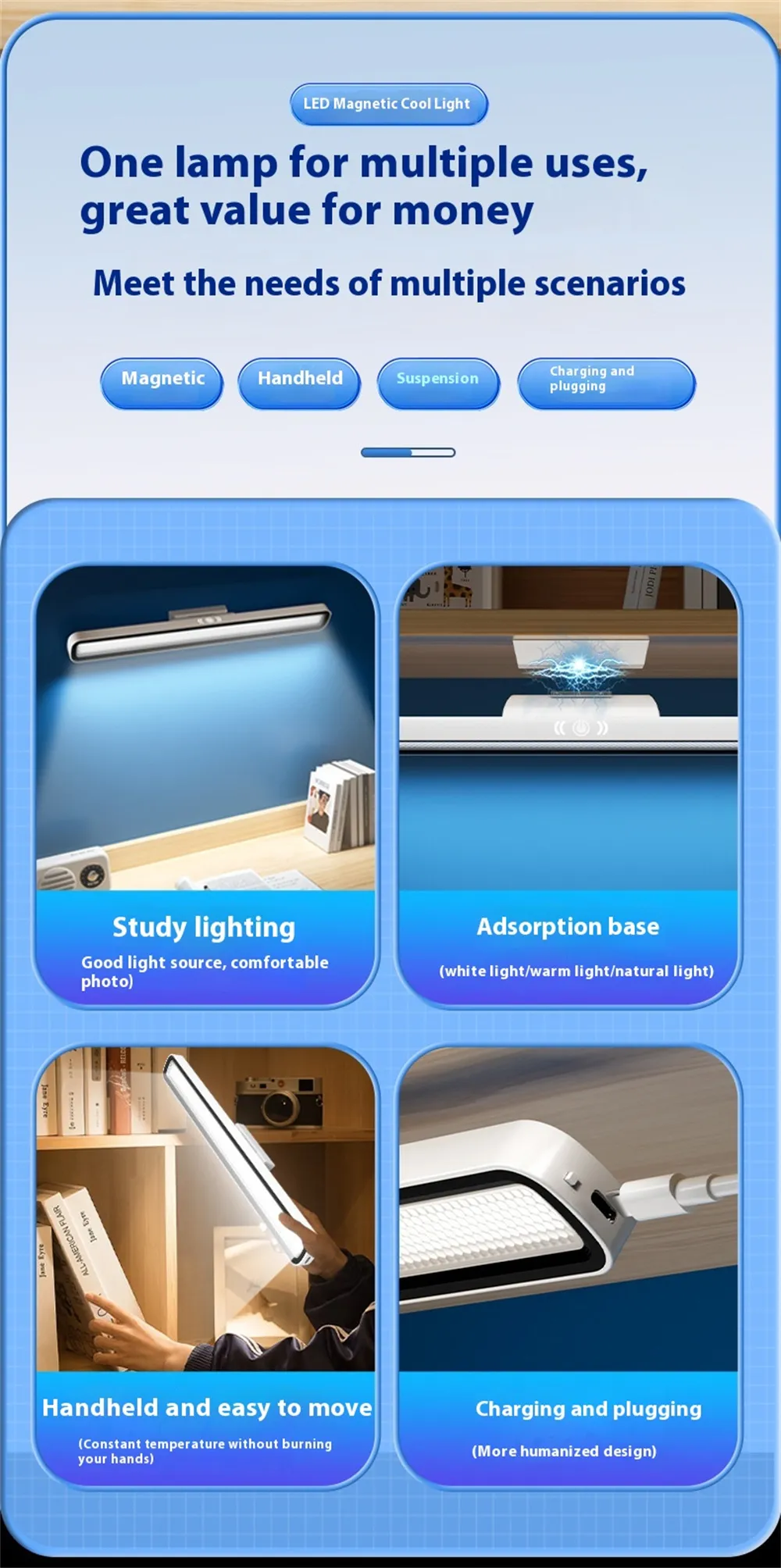 Elfeland LED Desk Lamp USB Rechargeable Light Stepless Dimming Table Lamp Hanging Magnetic Bedroom Table Reading Rechargeable Night Light Elfeland LED Desk Lamp USB Rechargeable Light Stepless Dimming Table Lamp Hanging Magnetic Bedroom Table Reading Rechargeable Night Light