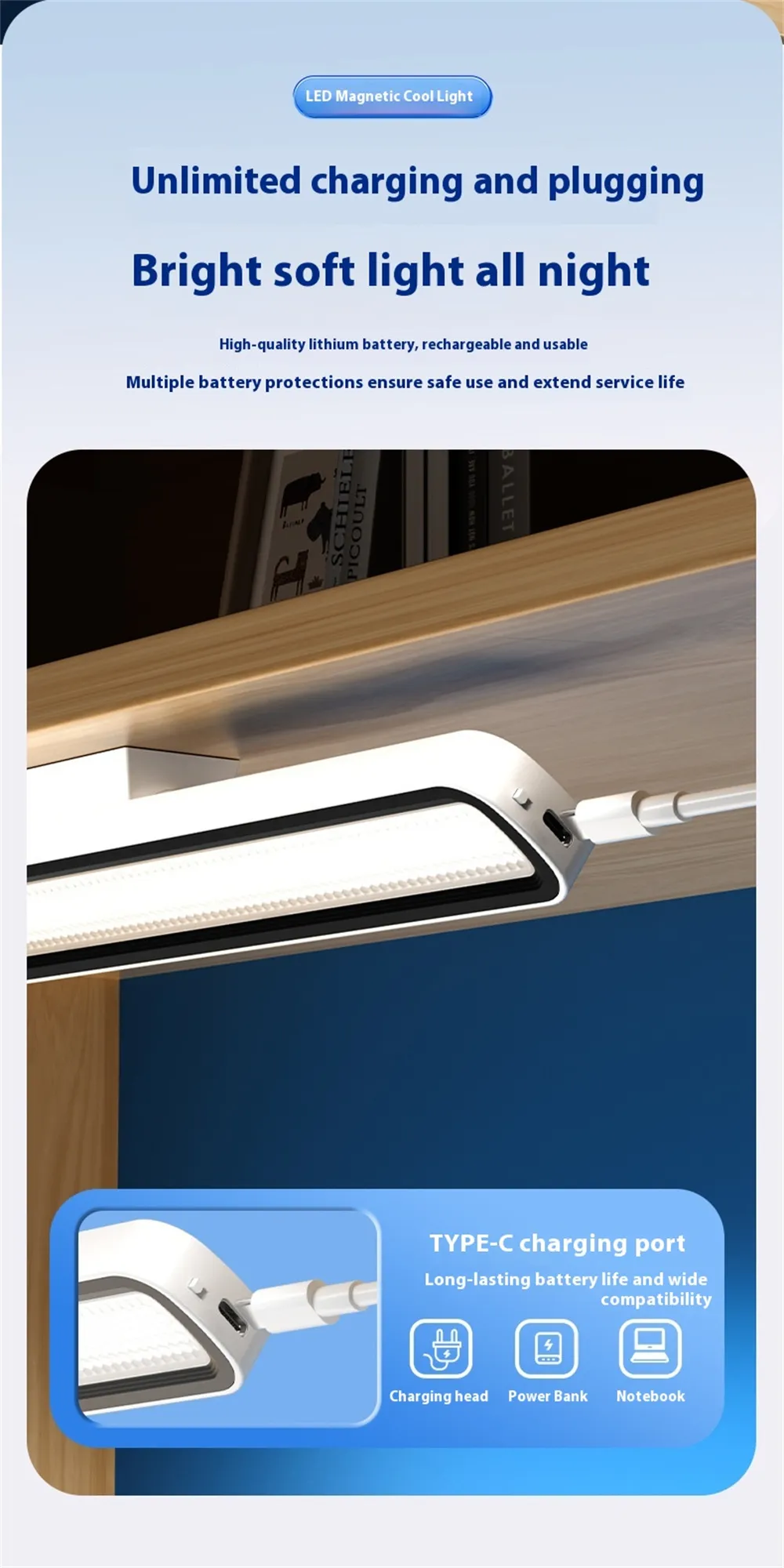 Elfeland LED Desk Lamp USB Rechargeable Light Stepless Dimming Table Lamp Hanging Magnetic Bedroom Table Reading Rechargeable Night Light Elfeland LED Desk Lamp USB Rechargeable Light Stepless Dimming Table Lamp Hanging Magnetic Bedroom Table Reading Rechargeable Night Light