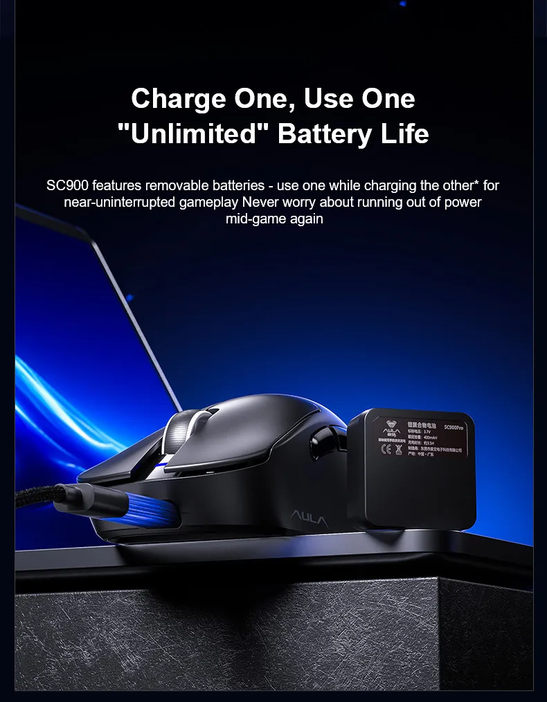 AULA SC900 Pro Wireless Mouse Tri-Mode 8KHz Polling Rate PAW3395 Sensor 26000 DPI 50g Lightweight Dual Battery Rechargeable Gaming Mice for PC Laptop Computer AULA SC900 Pro Wireless Mouse Tri-Mode 8KHz Polling Rate PAW3395 Sensor 26000 DPI 50g Lightweight Dual Battery Rechargeable Gaming Mice for PC Laptop Computer