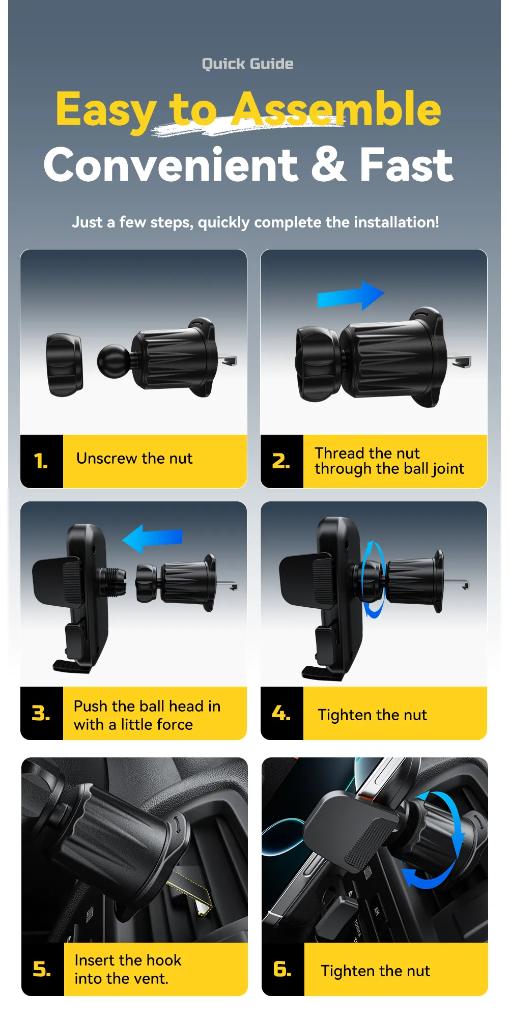 ESSAGER ES-ZJ34 Car Air Vent Phone Holder Mount One Hand Operation 360° Rotation Adjustable Strong Grip Universal for iPhone Android Smartphones ESSAGER ES-ZJ34 Car Air Vent Phone Holder Mount One Hand Operation 360° Rotation Adjustable Strong Grip Universal for iPhone Android Smartphones