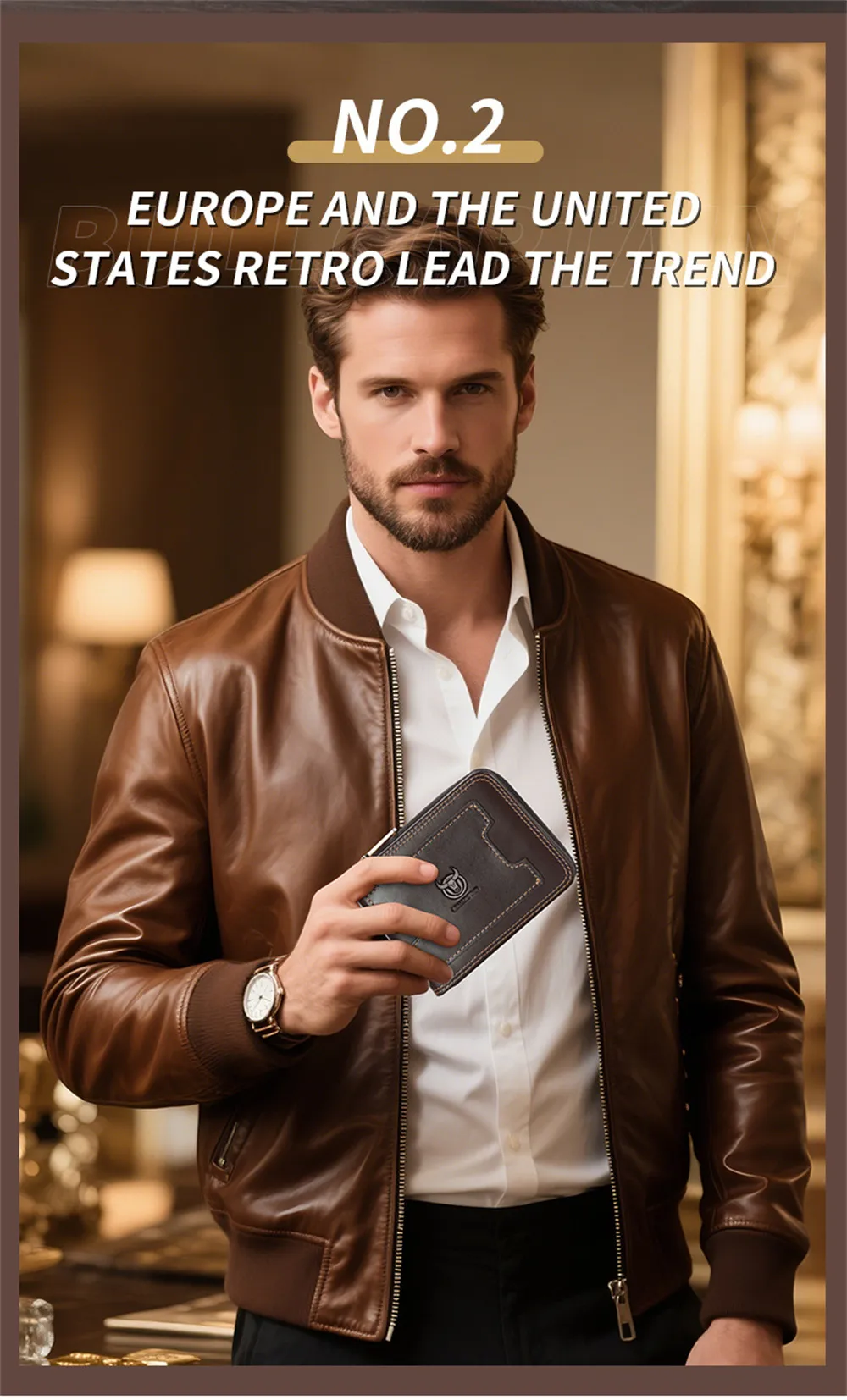 BULLCAPTAIN Retro Solid Cowhide Leather Zipper Men's Wallet Two-fold Money Clip RFID Multi-card Credit Holder BULLCAPTAIN Retro Solid Cowhide Leather Zipper Men's Wallet Two-fold Money Clip RFID Multi-card Credit Holder