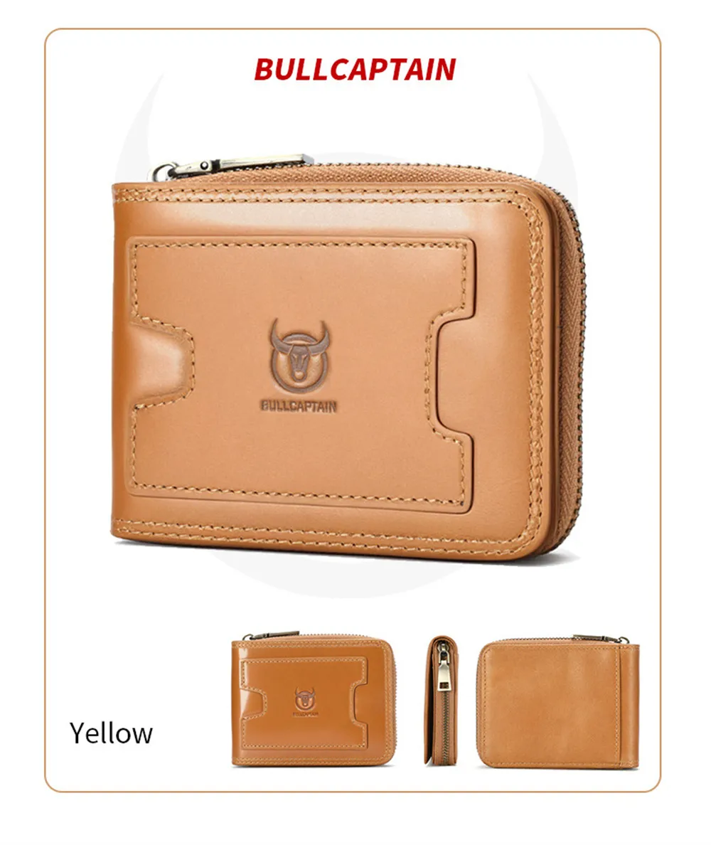 BULLCAPTAIN Retro Solid Cowhide Leather Zipper Men's Wallet Two-fold Money Clip RFID Multi-card Credit Holder BULLCAPTAIN Retro Solid Cowhide Leather Zipper Men's Wallet Two-fold Money Clip RFID Multi-card Credit Holder