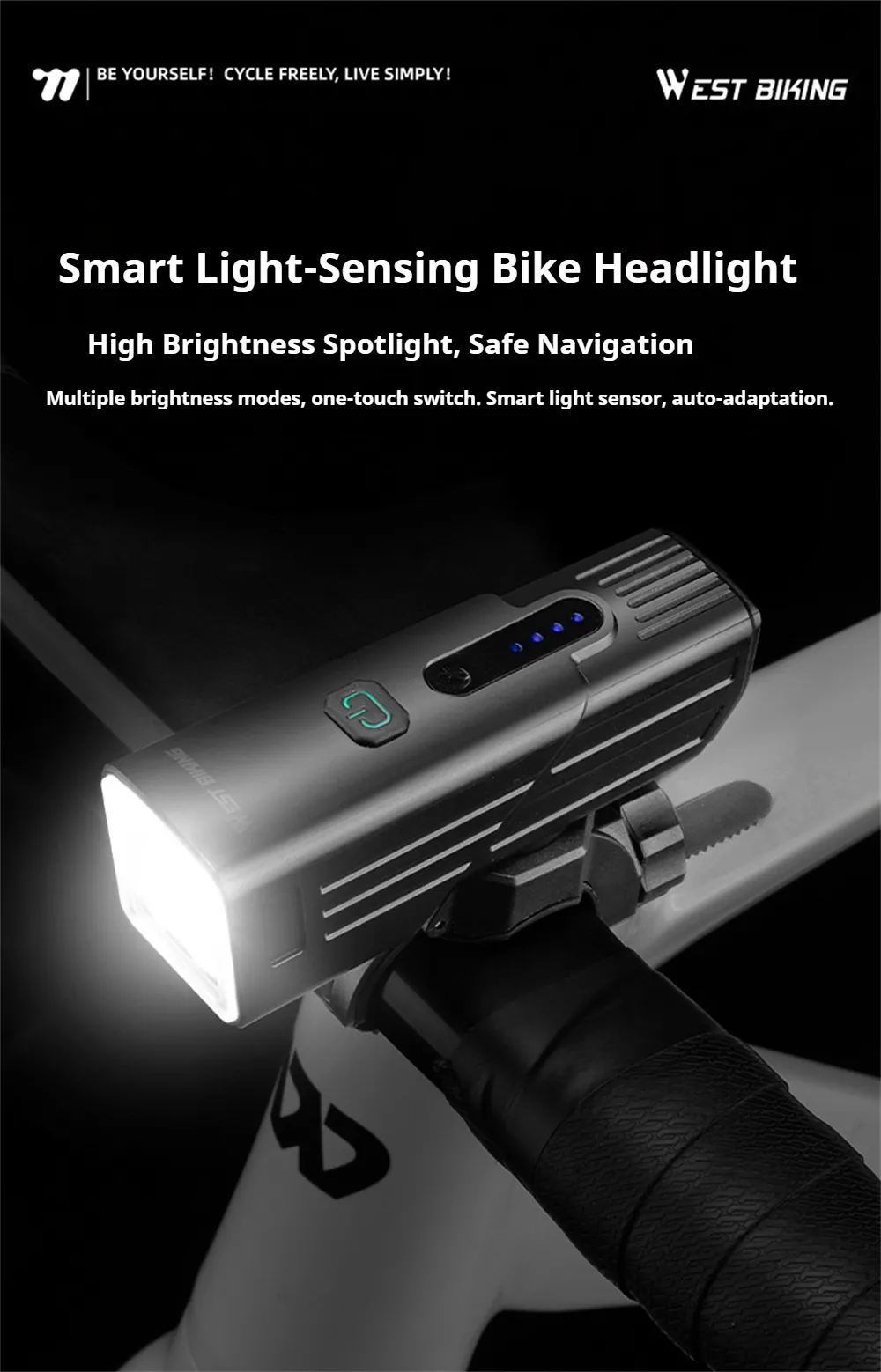 WEST BIKING 400LM Smart Light-sensing Bicycle Headlight Portable Flashlight Waterproof Type-C Charging Quick Release Bike Front Light for MTB Night Cycling Safety WEST BIKING 400LM Smart Light-sensing Bicycle Headlight Portable Flashlight Waterproof Type-C Charging Quick Release Bike Front Light for MTB Night Cycling Safety