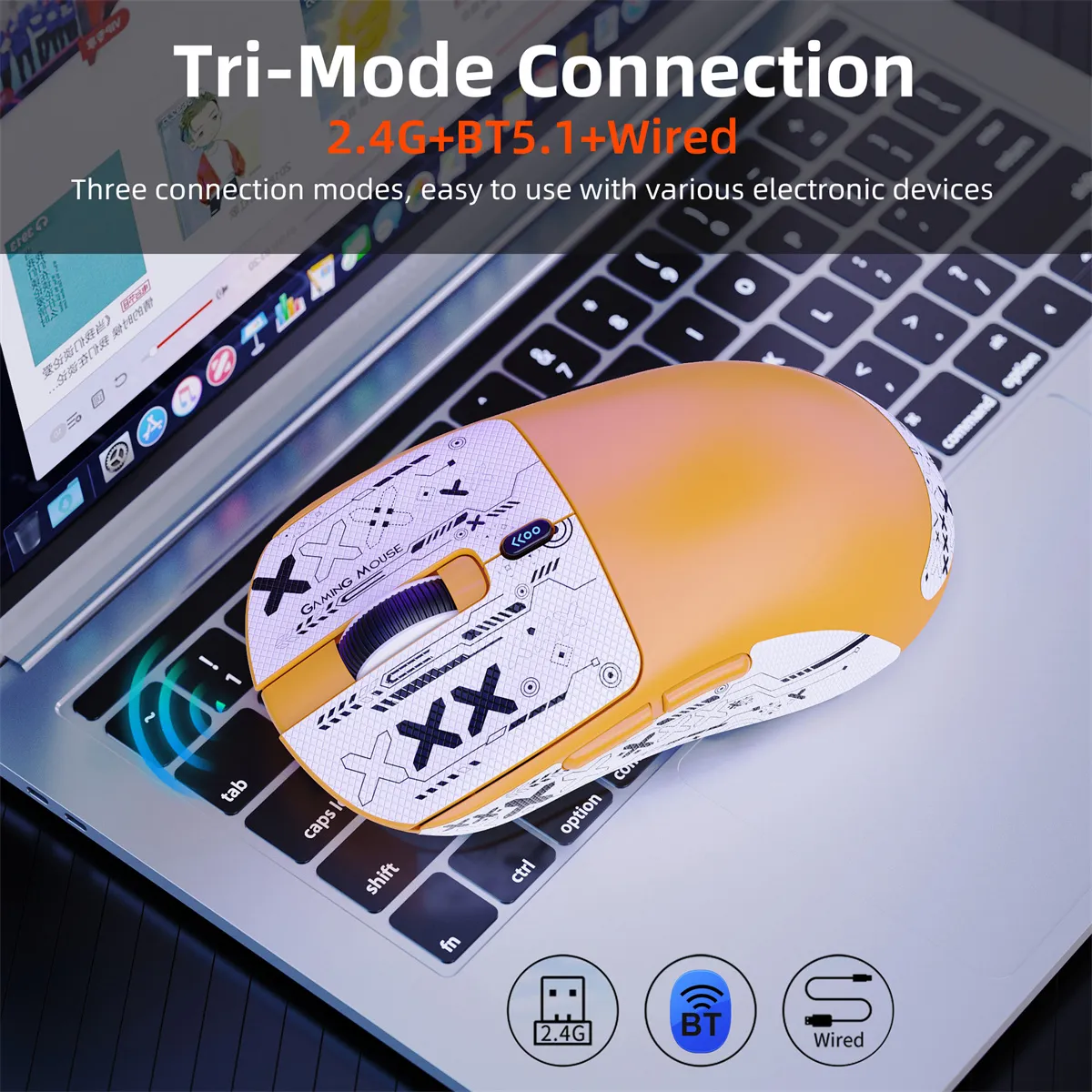 HXSJ T68 Tri-mode Wireless Gaming Mouse PAW3311 Sensor 18000DPI Gamer Mice 1K Return Rate 58g Lightweight HXSJ T68 Tri-mode Wireless Gaming Mouse PAW3311 Sensor 18000DPI Gamer Mice 1K Return Rate 58g Lightweight