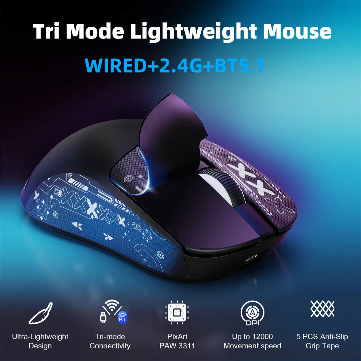 HXSJ T68 Tri-mode Wireless Gaming Mouse PAW3311 Sensor 18000DPI Gamer Mice 1K Return Rate 58g Lightweight HXSJ T68 Tri-mode Wireless Gaming Mouse PAW3311 Sensor 18000DPI Gamer Mice 1K Return Rate 58g Lightweight