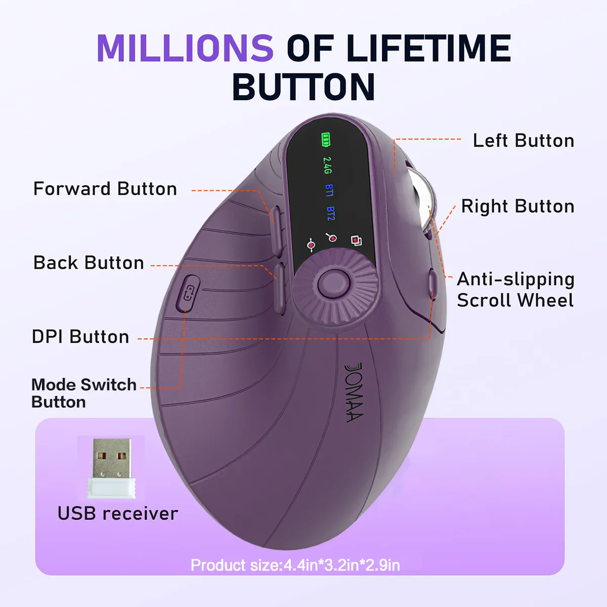 Vertical Ergonomics Wireless Mouse 2.4G/bluetooth 1000-2400DPI Type-C Rechargeable Silent Mice Vertical Ergonomics Wireless Mouse 2.4G/bluetooth 1000-2400DPI Type-C Rechargeable Silent Mice