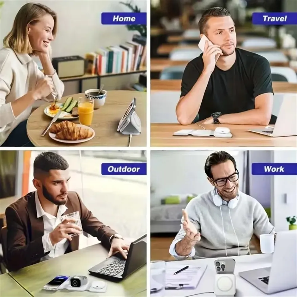 3-in-1 Magnetic Wireless Charger Foldable Design 15W Fast Charging Multi-Device Compatibility for iPhone AirPods Watch Portable Travel Charge 3-in-1 Magnetic Wireless Charger Foldable Design 15W Fast Charging Multi-Device Compatibility for iPhone AirPods Watch Portable Travel Charge