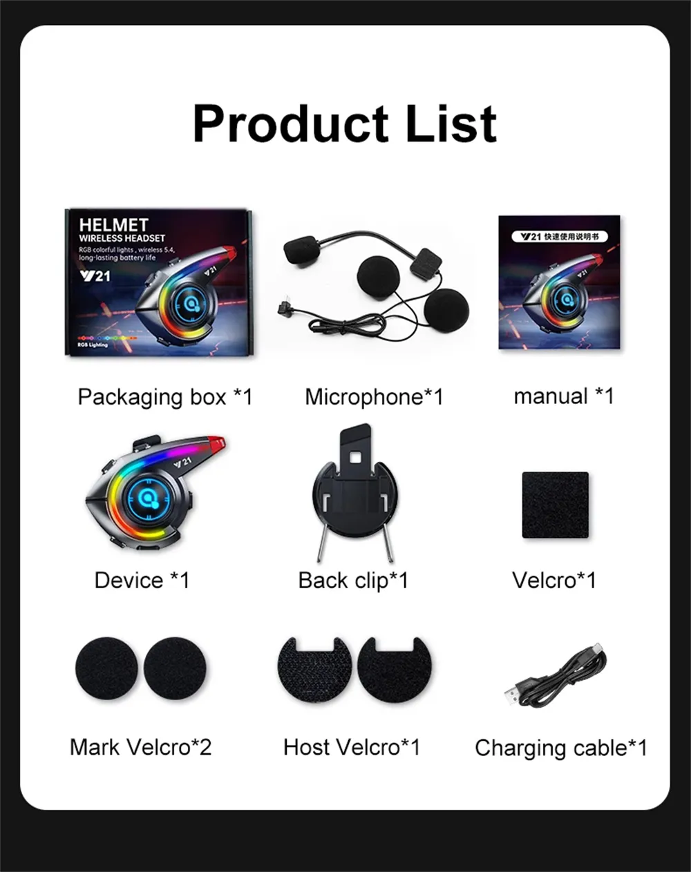 Y21 Wireless Helmet Headset AI Voice Assistant Fm Radio Powerful Bass Waterproof bluetooth 5.4 RGB Lighting Noise Reduction Long Battery Life Rider Intercom Wireless Motobike Earphone
