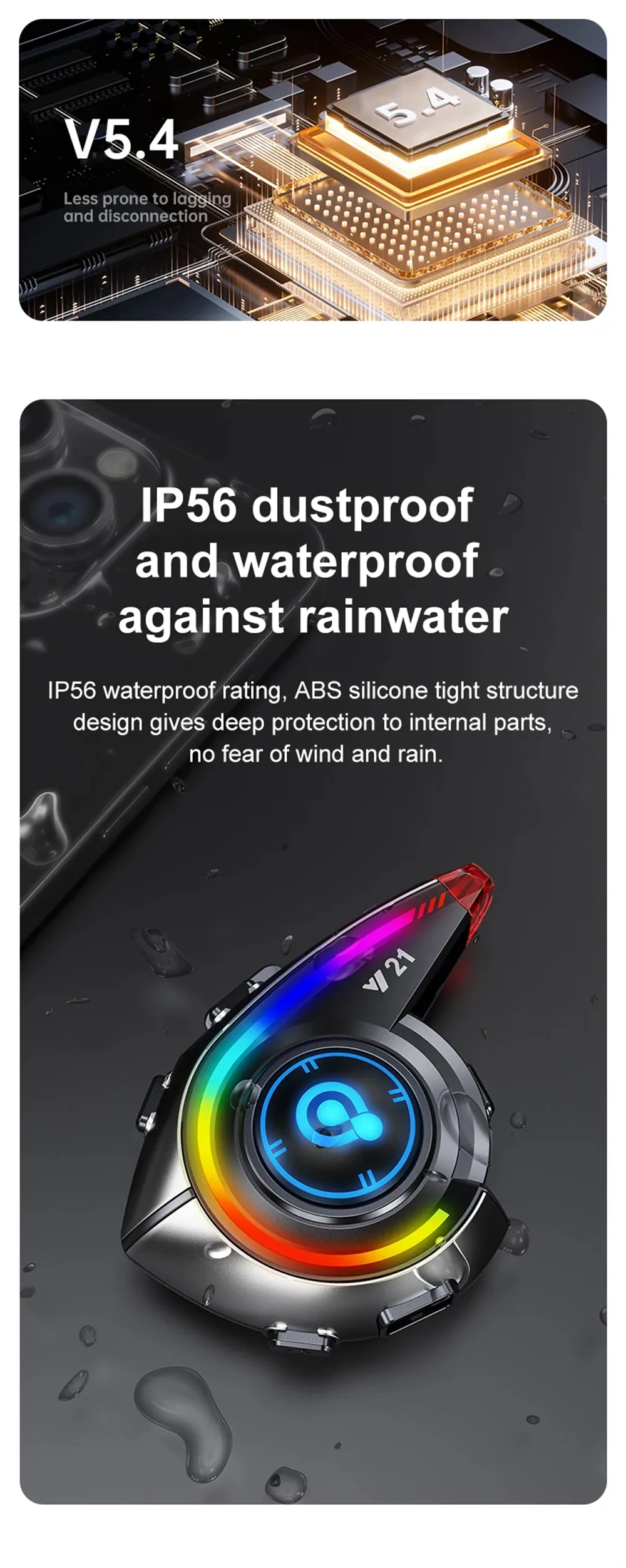 Y21 Wireless Helmet Headset AI Voice Assistant Fm Radio Powerful Bass Waterproof bluetooth 5.4 RGB Lighting Noise Reduction Long Battery Life Rider Intercom Wireless Motobike Earphone