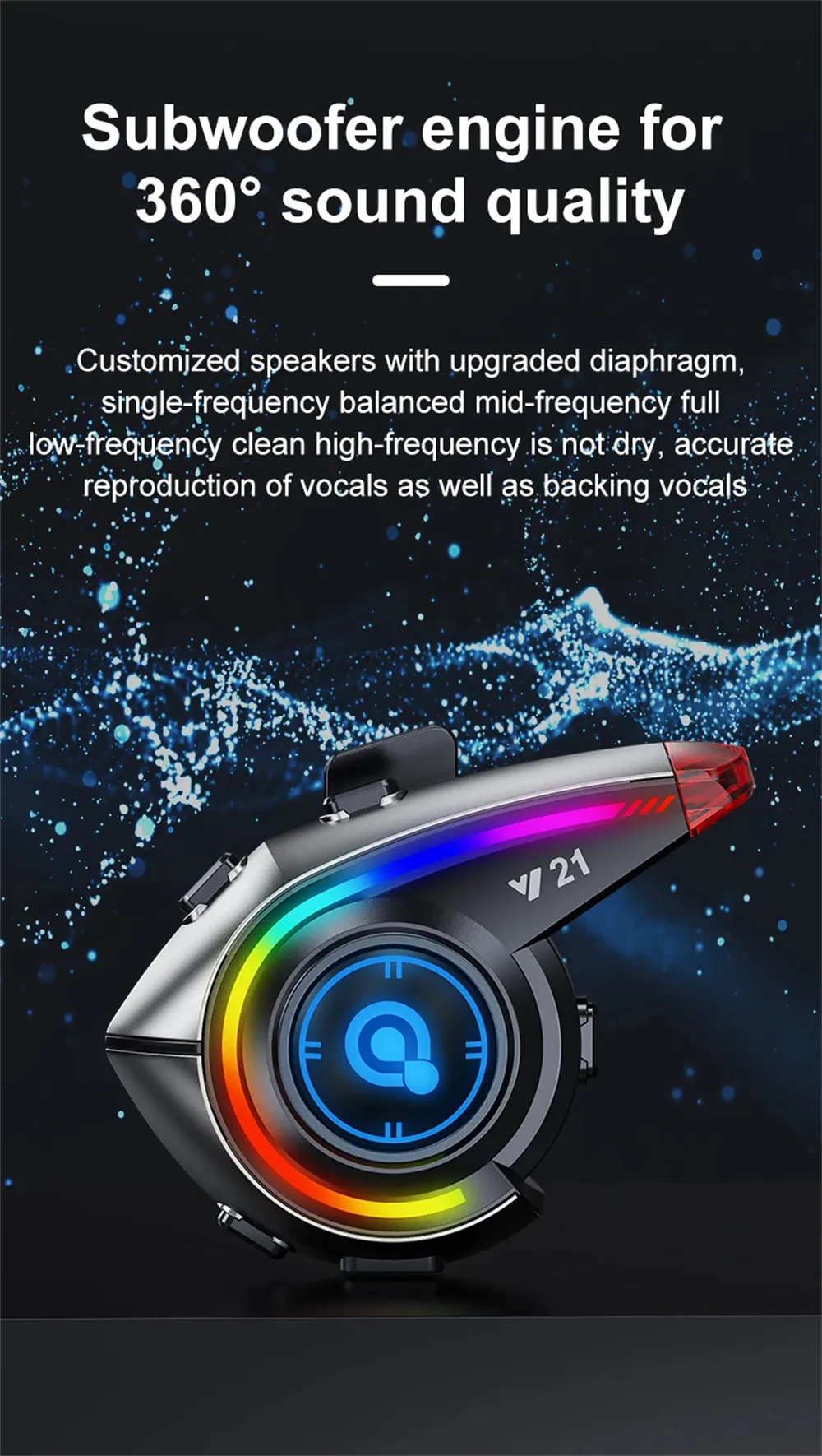 Y21 Wireless Helmet Headset AI Voice Assistant Fm Radio Powerful Bass Waterproof bluetooth 5.4 RGB Lighting Noise Reduction Long Battery Life Rider Intercom Wireless Motobike Earphone