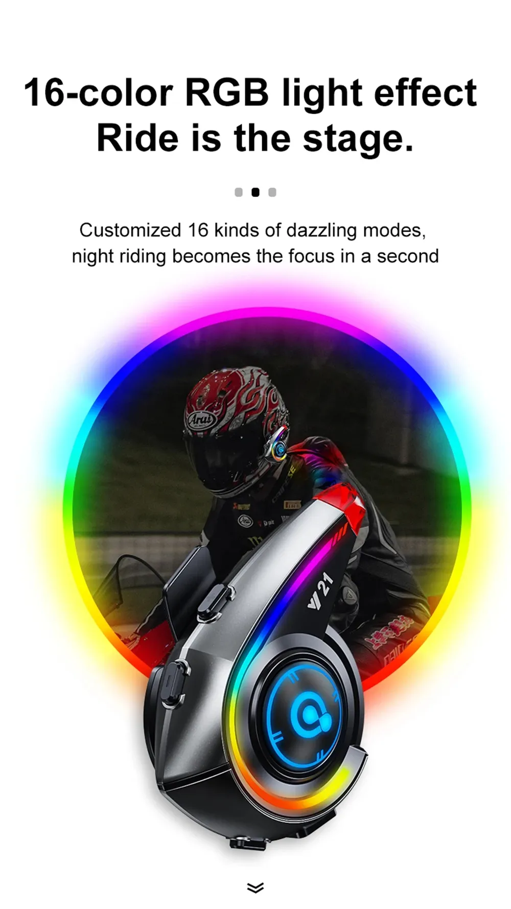 Y21 Wireless Helmet Headset AI Voice Assistant Fm Radio Powerful Bass Waterproof bluetooth 5.4 RGB Lighting Noise Reduction Long Battery Life Rider Intercom Wireless Motobike Earphone